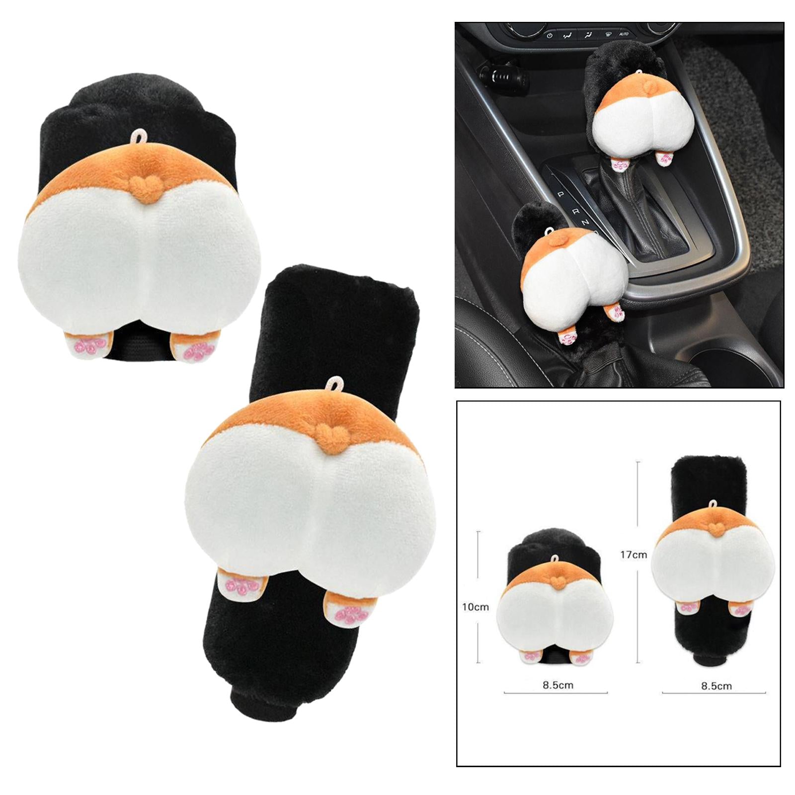 Car Knob Cover Cute Decorative Plush Corgi Arse Cartoon Car Handle Cover Gear Handbrake Cover