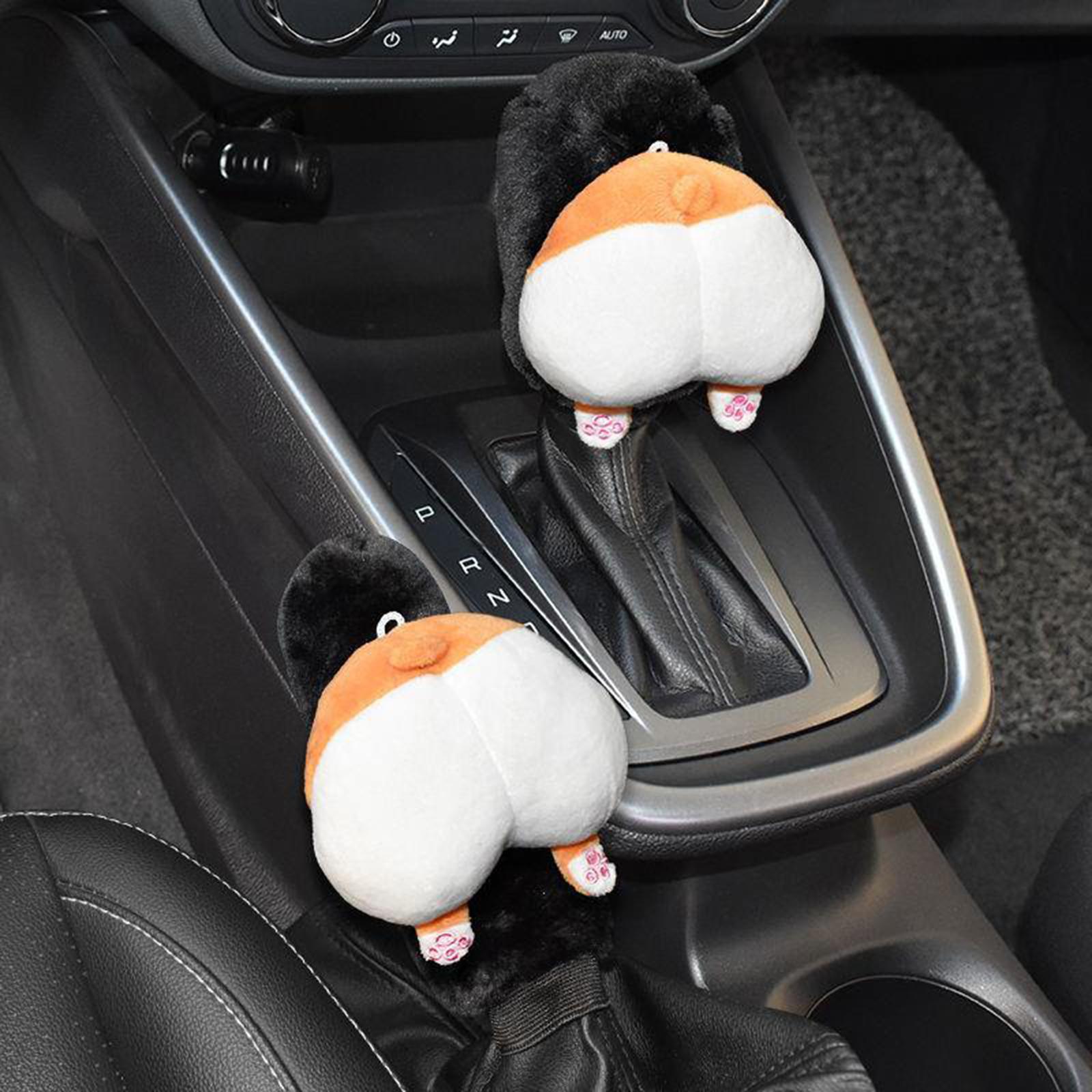 Car Knob Cover Cute Decorative Plush Corgi Arse Cartoon Car Handle Cover Gear Cover