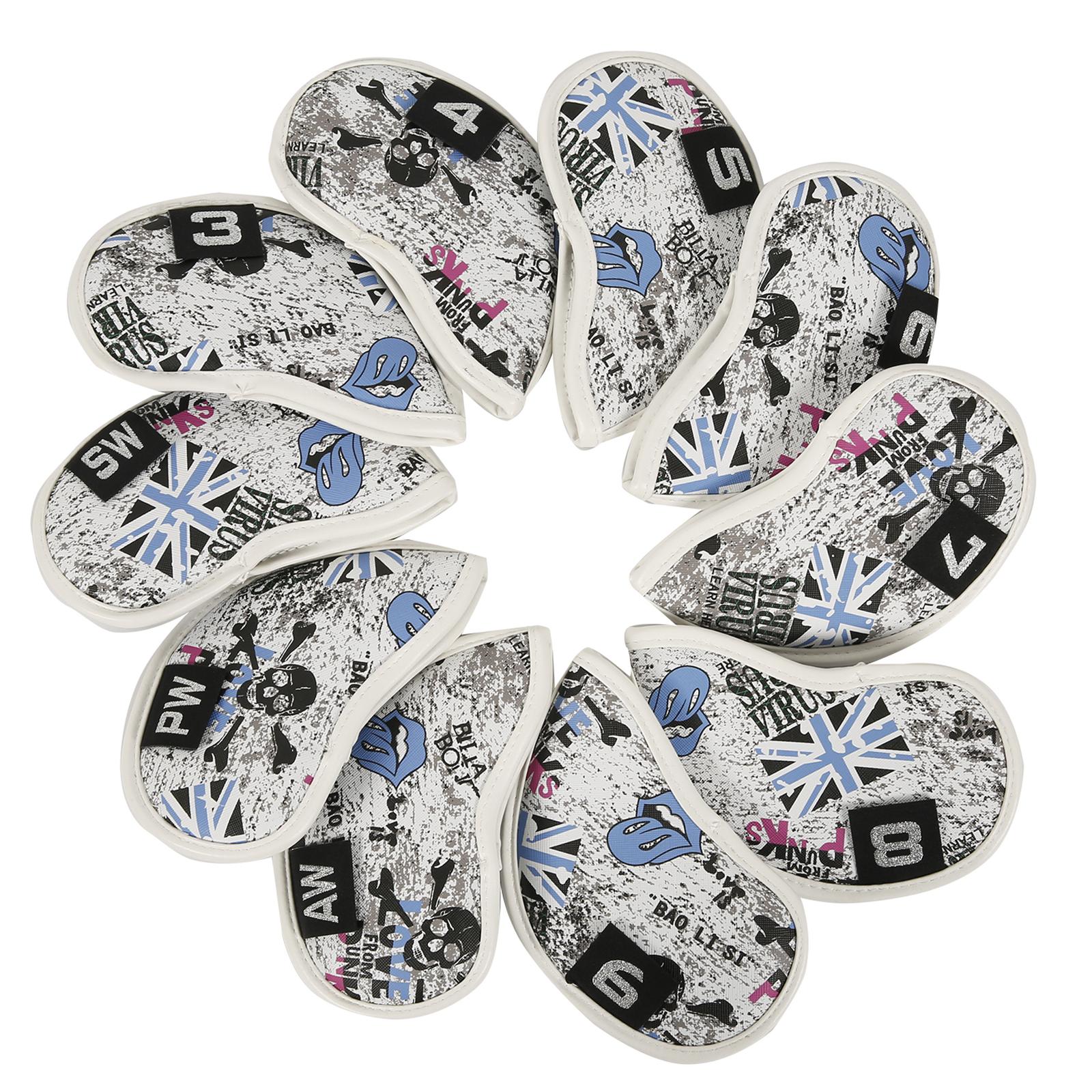 10x Golf Iron Club Head Covers Set 3-9,PW,AW,SW Golf Headcover PU Protection