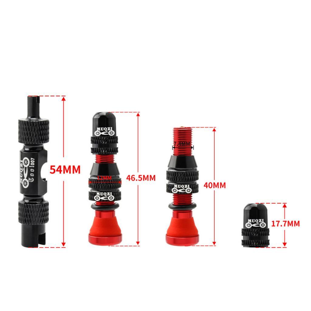 Aluminum Alloy Bike Tubeless Tire Valve Stem with Valve Caps Vacuum Tire Pad Rim Tape 33mm Red