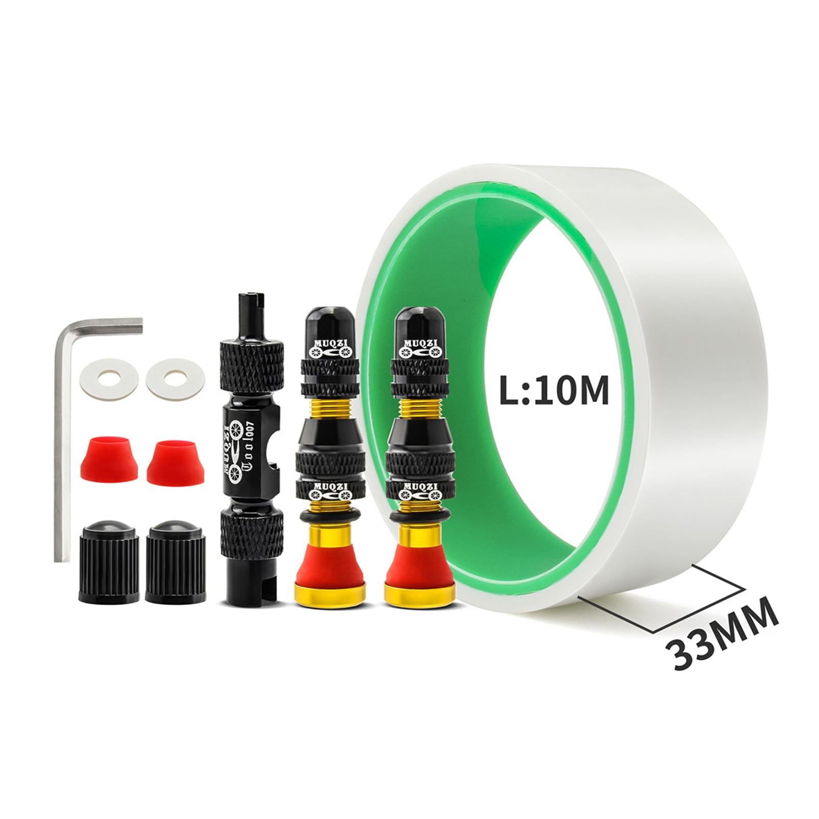 Aluminum Alloy Bike Tubeless Tire Valve Stem with Valve Caps Vacuum Tire Pad Rim Tape 33mm Gold