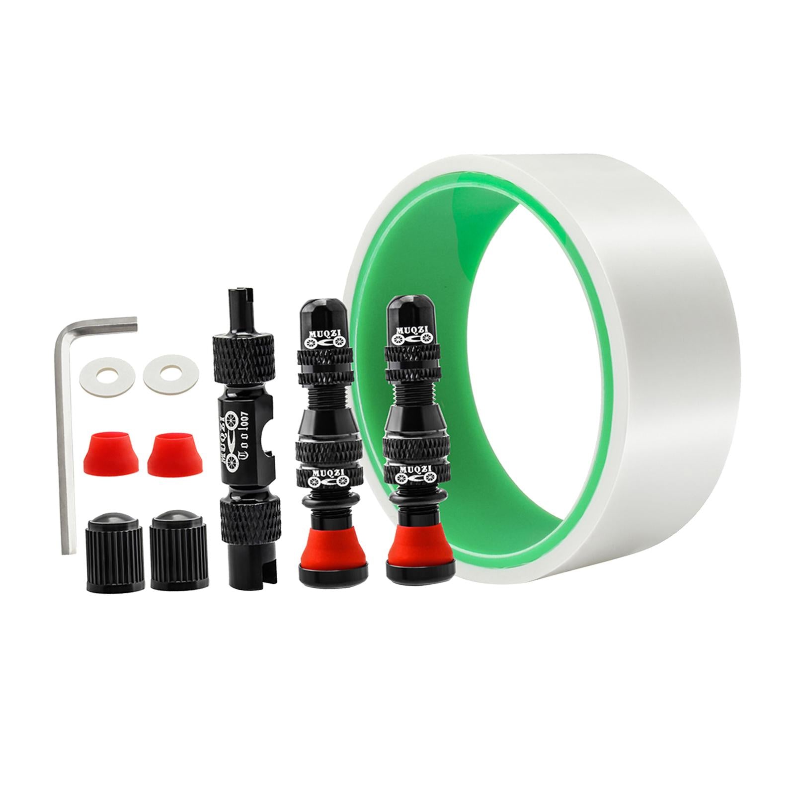 Aluminum Alloy Bike Tubeless Tire Valve Stem with Valve Caps Vacuum Tire Pad Rim Tape 35mm Black