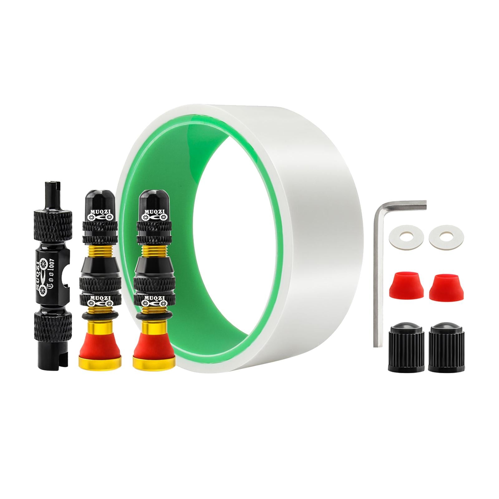 Aluminum Alloy Bike Tubeless Tire Valve Stem with Valve Caps Vacuum Tire Pad Rim Tape 35mm Gold