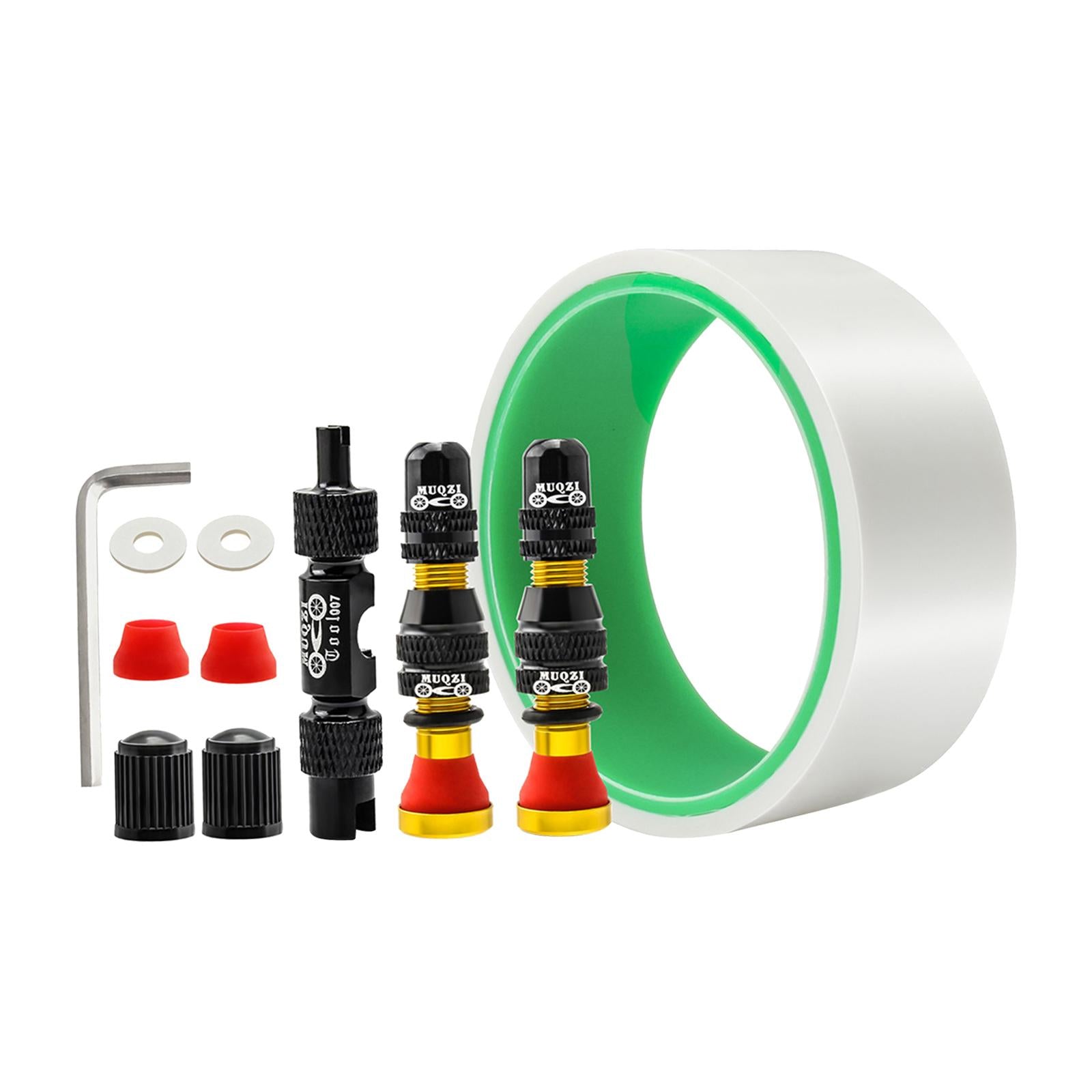 Aluminum Alloy Bike Tubeless Tire Valve Stem with Valve Caps Vacuum Tire Pad Rim Tape 35mm Gold