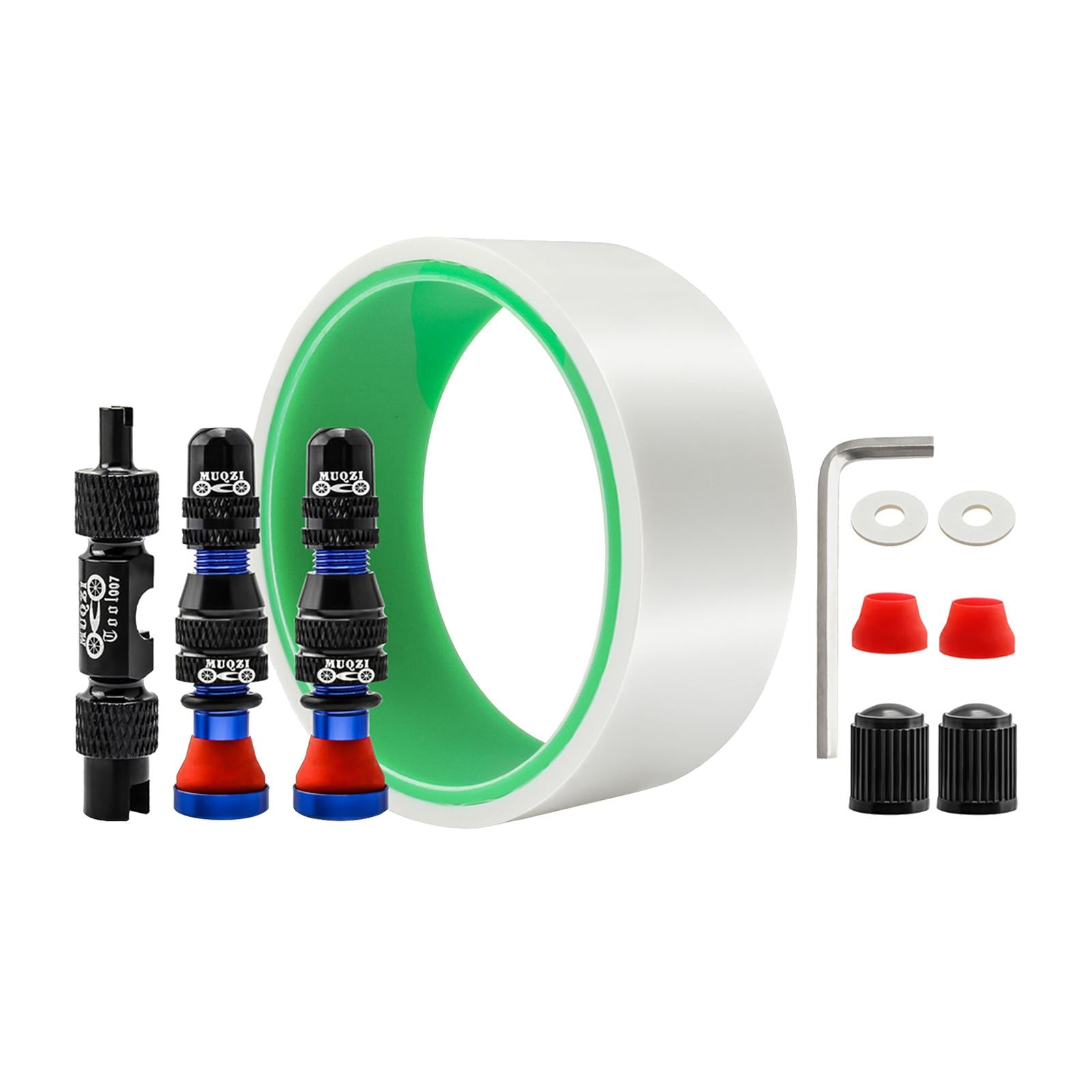 Aluminum Alloy Bike Tubeless Tire Valve Stem with Valve Caps Vacuum Tire Pad Rim Tape 35mm Blue