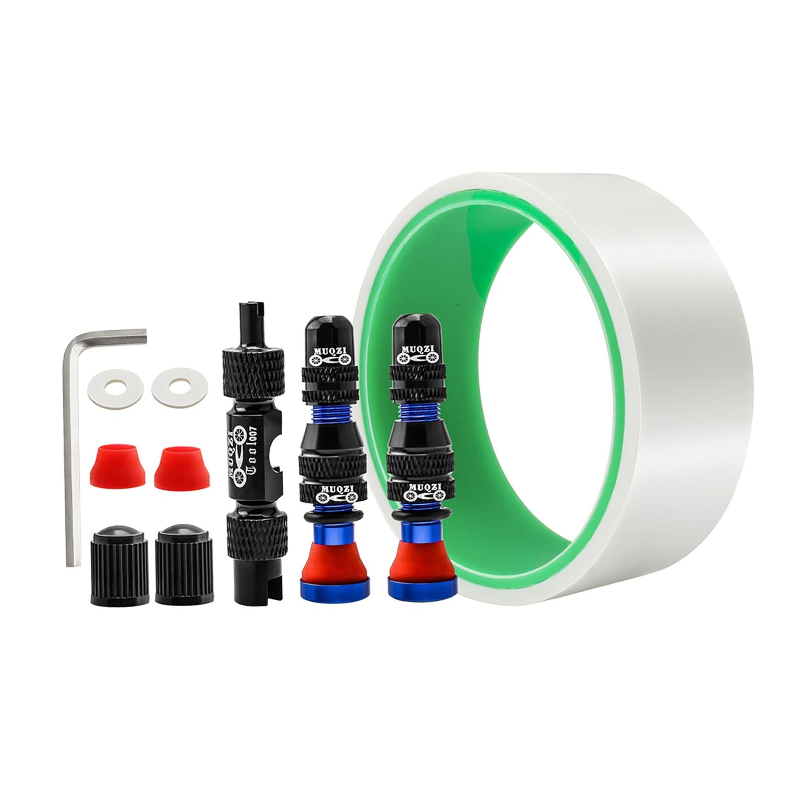 Aluminum Alloy Bike Tubeless Tire Valve Stem with Valve Caps Vacuum Tire Pad Rim Tape 35mm Blue