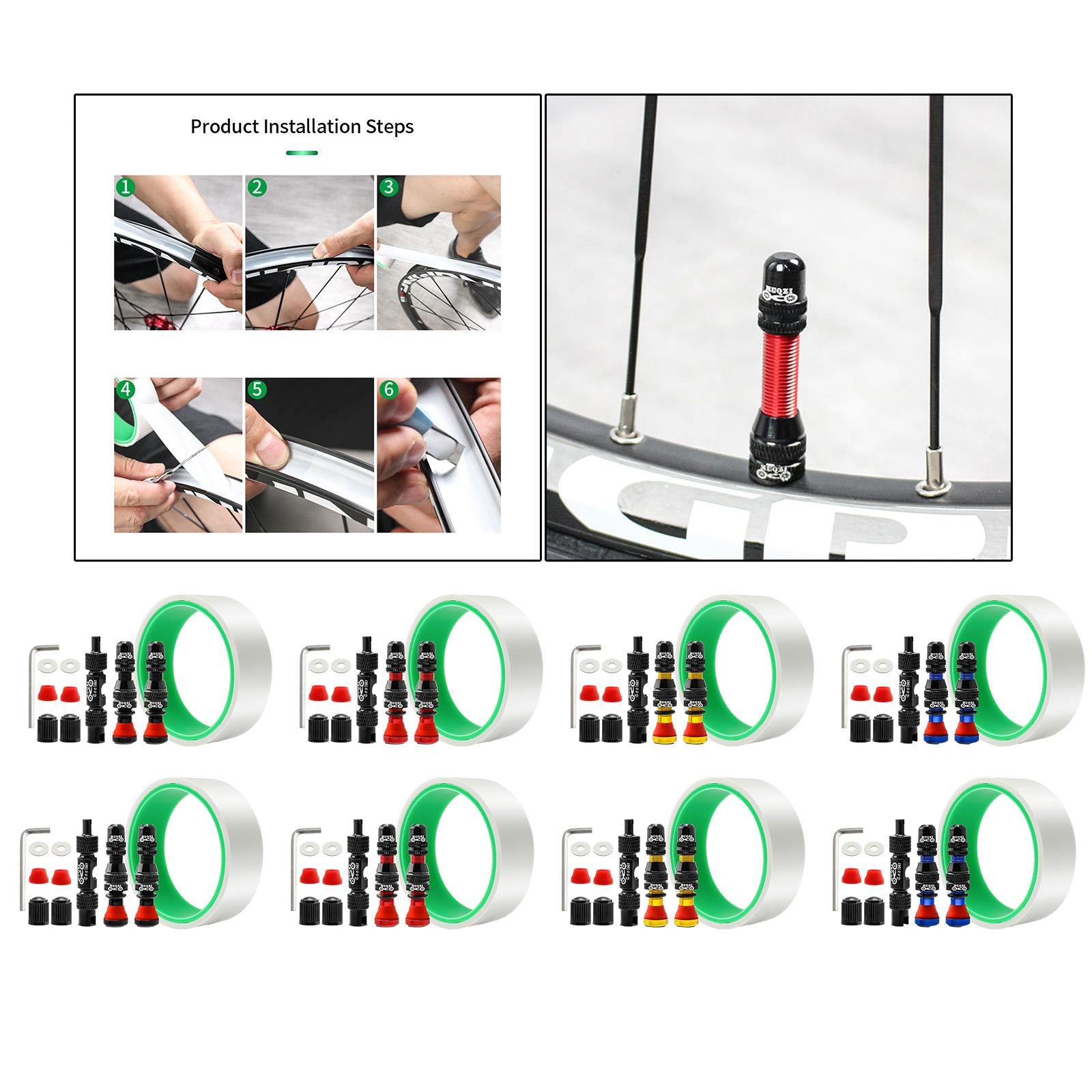 Tubeless Valve Stem Kit Durable Replacement Rim Bike Valves Stem Kit 29mm Tape Black