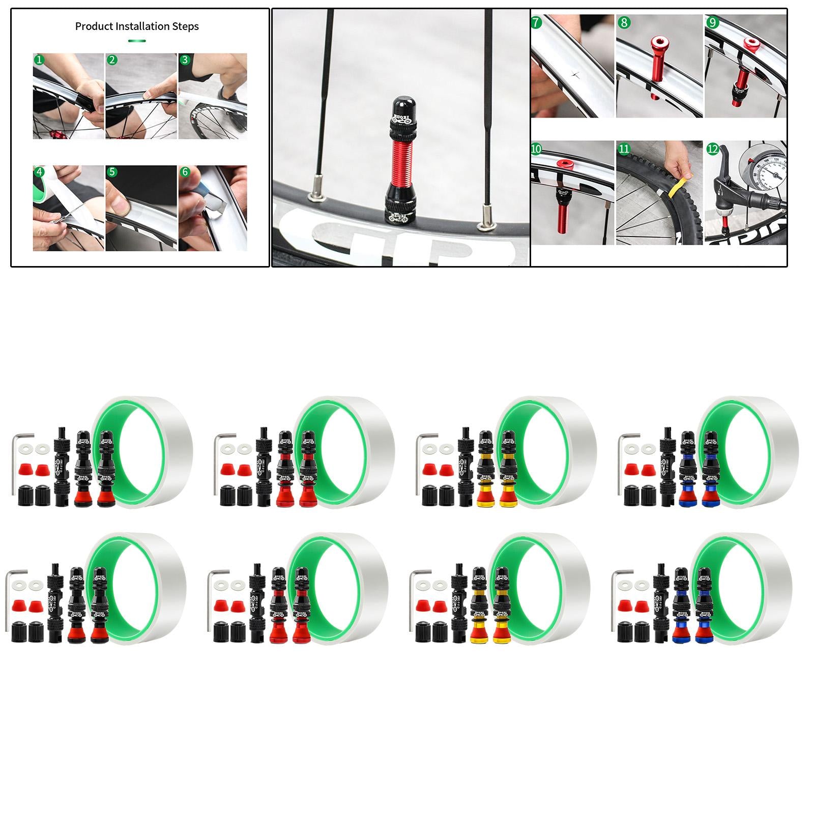 Tubeless Valve Stem Kit Durable Replacement Rim Bike Valves Stem Kit 29mm Tape Black