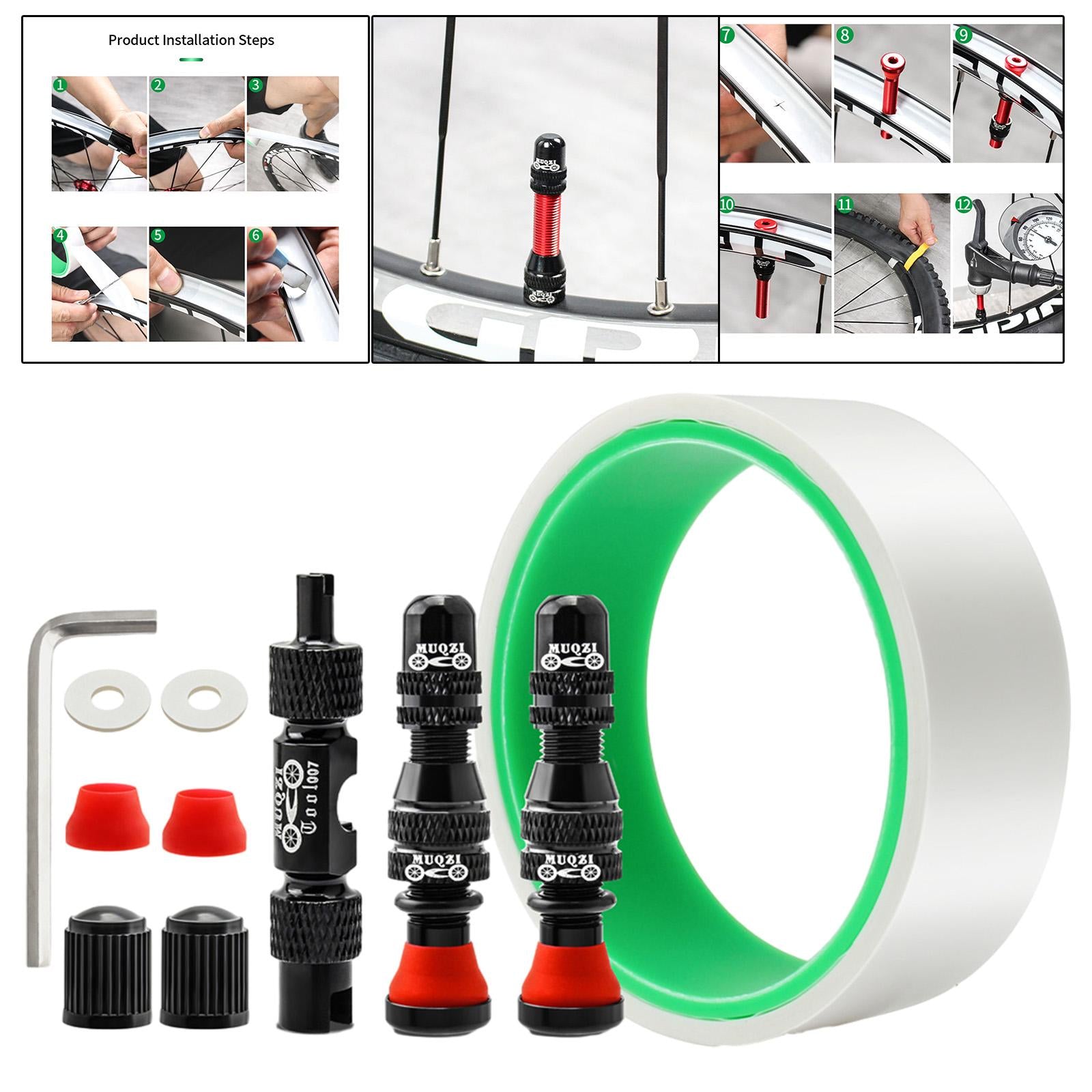 Tubeless Valve Stem Kit Durable Replacement Rim Bike Valves Stem Kit 31mm Tape Black