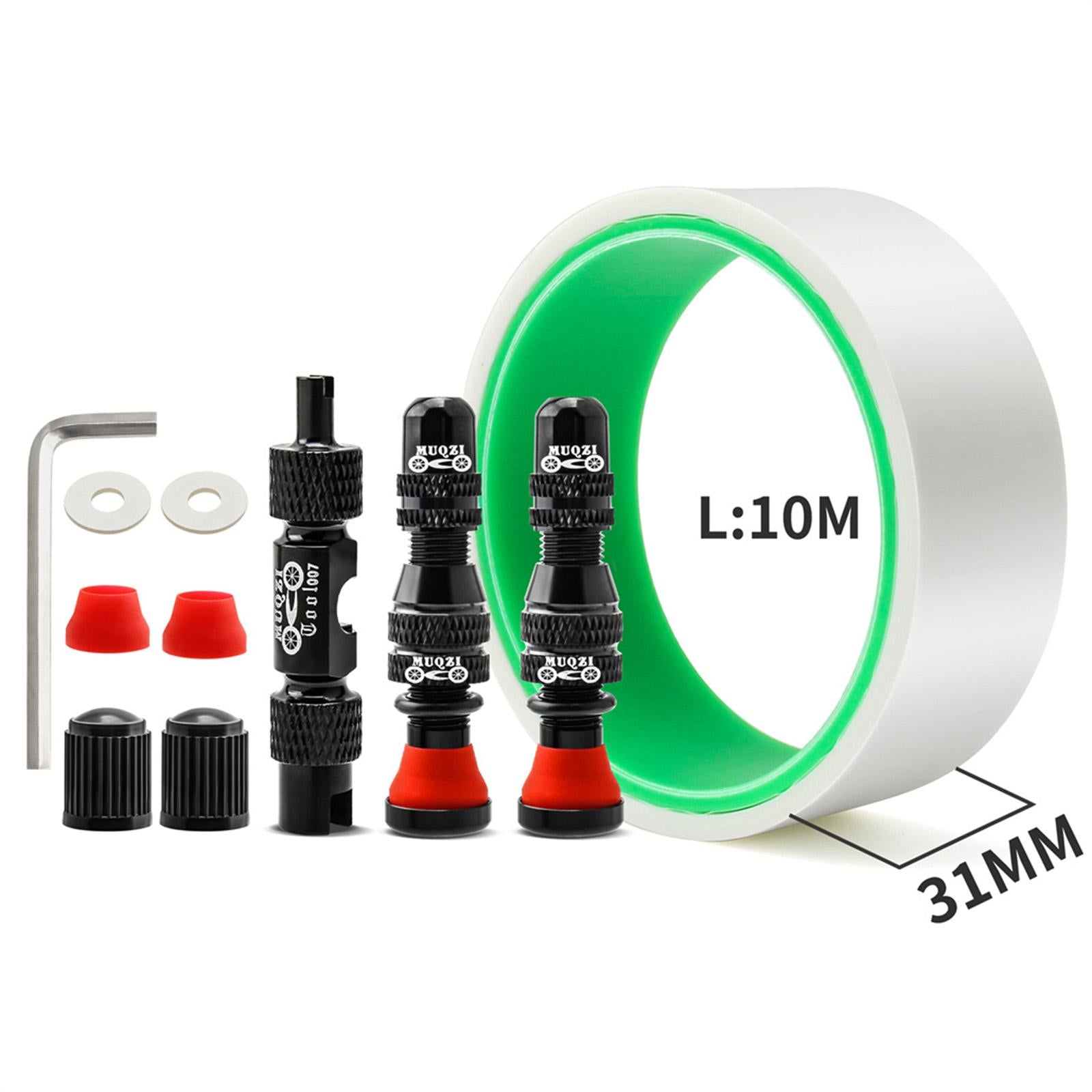 Tubeless Valve Stem Kit Durable Replacement Rim Bike Valves Stem Kit 31mm Tape Black