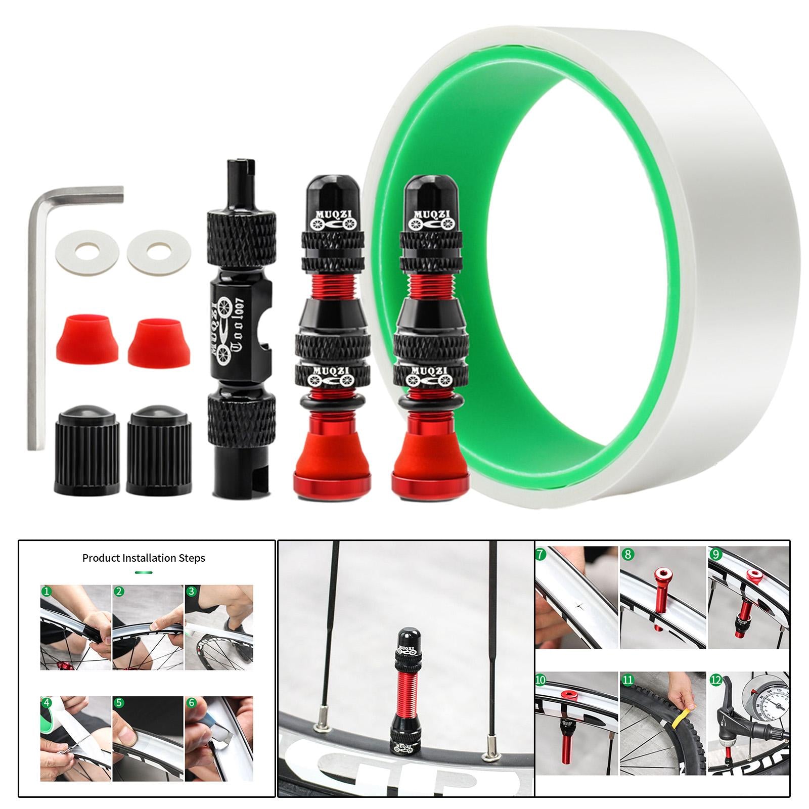 Tubeless Valve Stem Kit Durable Replacement Rim Bike Valves Stem Kit 31mm Tape Red