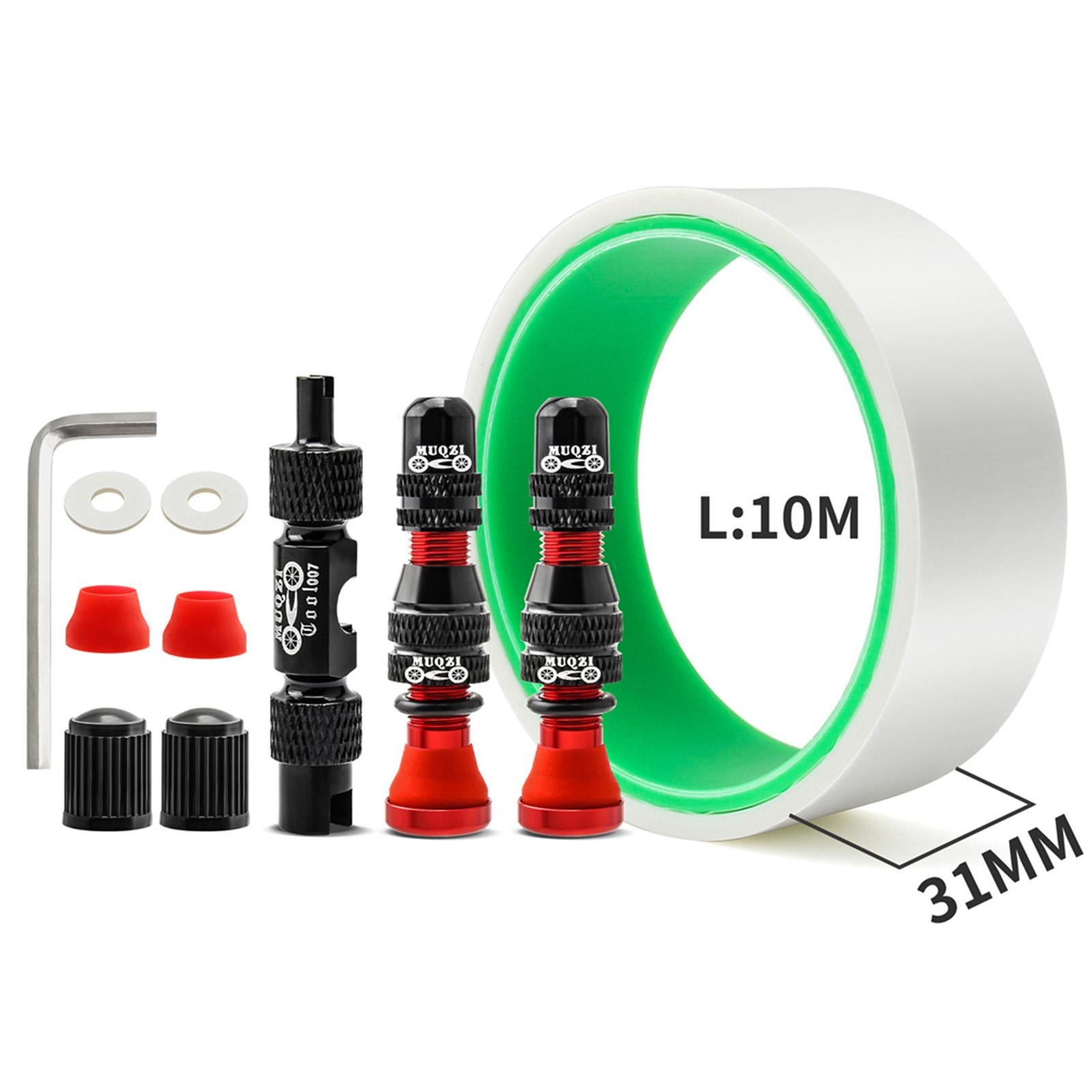 Tubeless Valve Stem Kit Durable Replacement Rim Bike Valves Stem Kit 31mm Tape Red