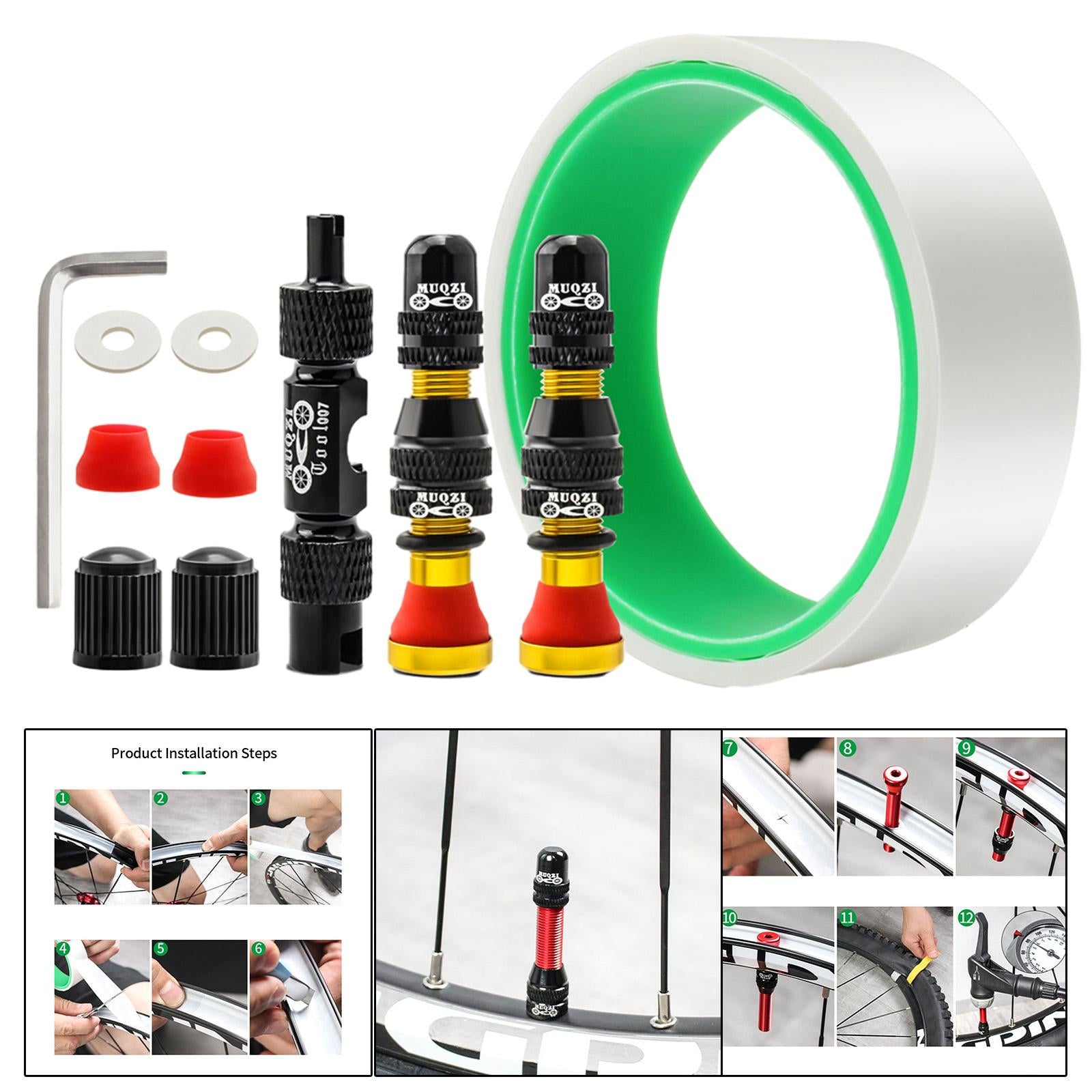 Tubeless Valve Stem Kit Durable Replacement Rim Bike Valves Stem Kit 31mm Tape Yellow