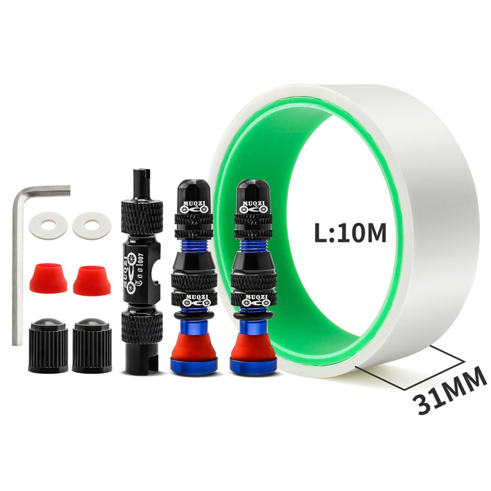 Tubeless Valve Stem Kit Durable Replacement Rim Bike Valves Stem Kit 31mm Tape Blue