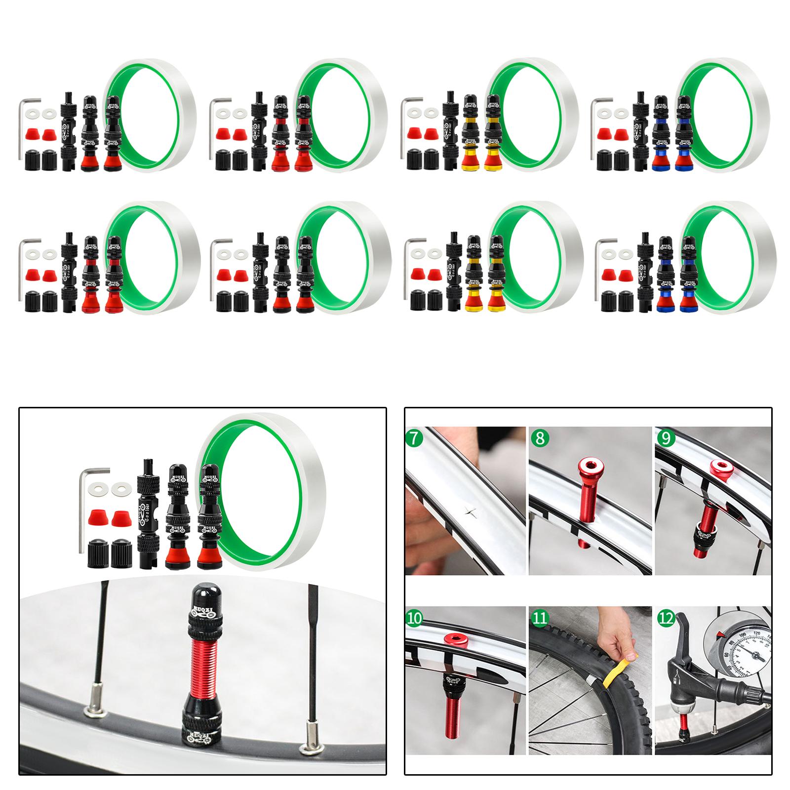 Aluminum Alloy 40mm Tubeless Tire Valve Stem with Valve Caps Vacuum Tire Pad Rim Tape 16mm Black