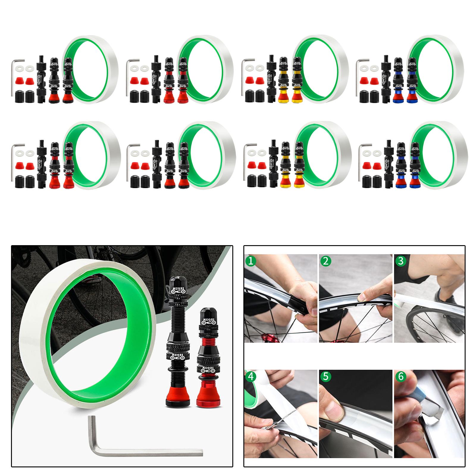 Aluminum Alloy 40mm Tubeless Tire Valve Stem with Valve Caps Vacuum Tire Pad Rim Tape 16mm Black