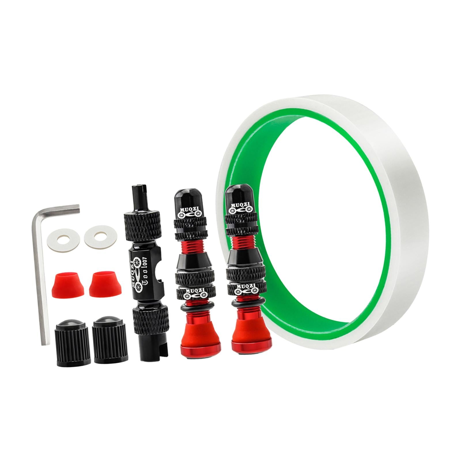 Aluminum Alloy 40mm Tubeless Tire Valve Stem with Valve Caps Vacuum Tire Pad Rim Tape 16mm Red