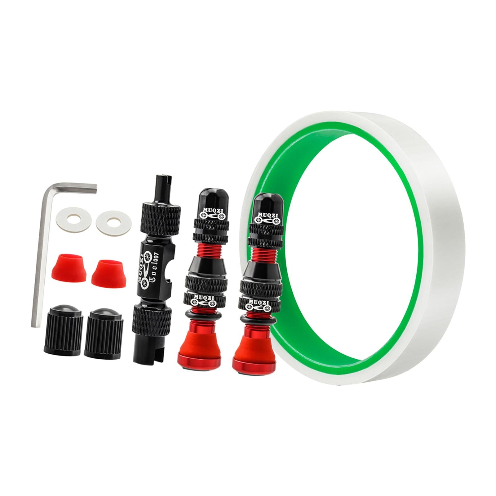 Aluminum Alloy 40mm Tubeless Tire Valve Stem with Valve Caps Vacuum Tire Pad Rim Tape 16mm Red