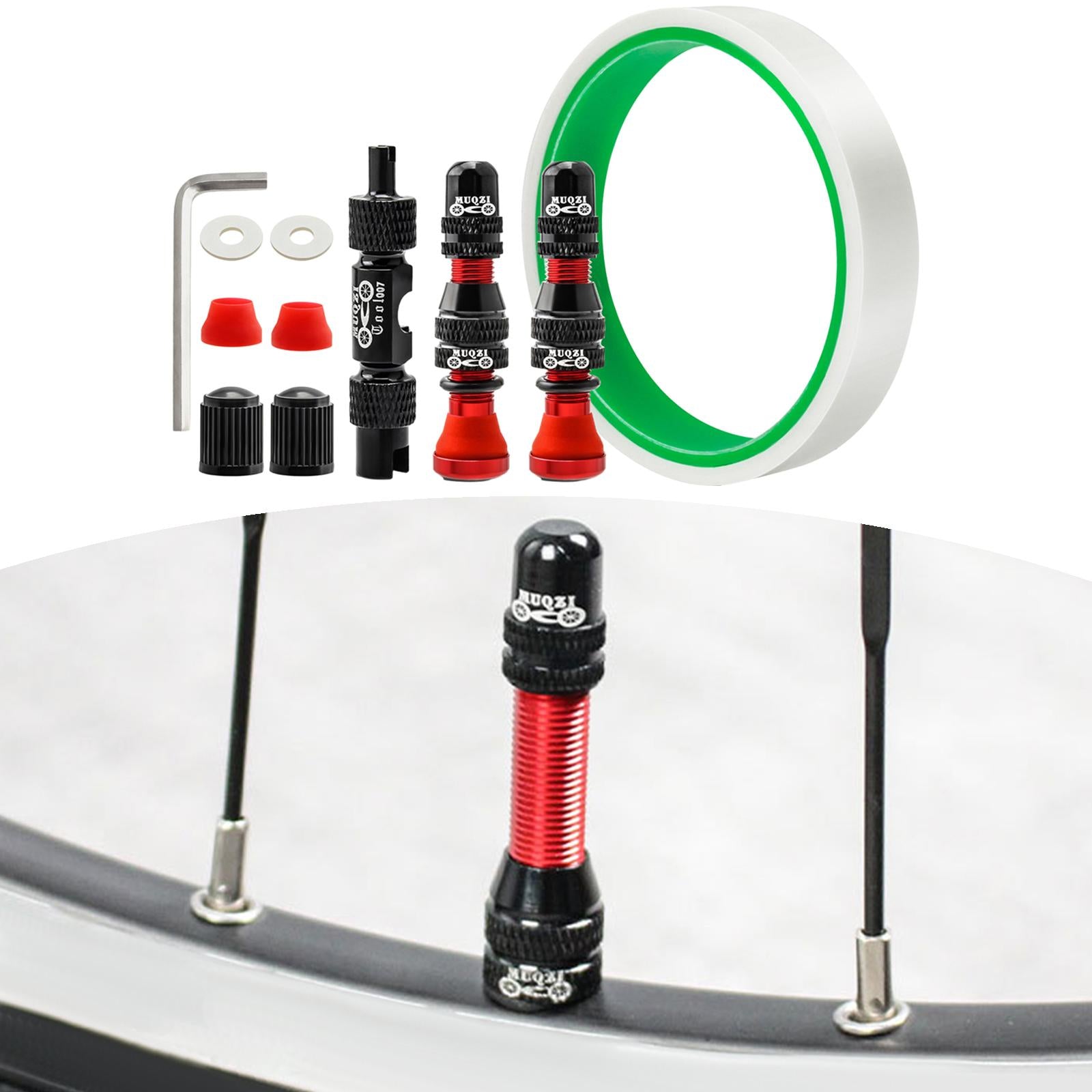 Aluminum Alloy 40mm Tubeless Tire Valve Stem with Valve Caps Vacuum Tire Pad Rim Tape 16mm Red