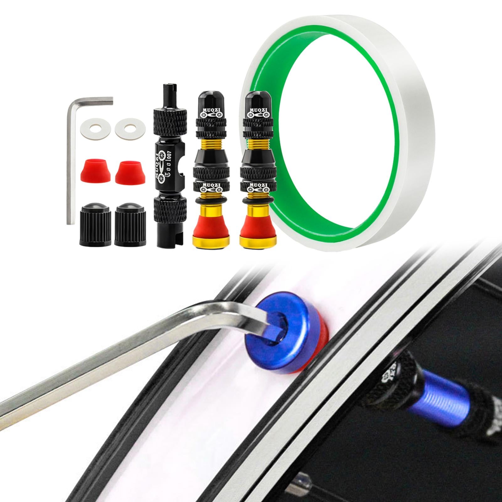 Aluminum Alloy 40mm Tubeless Tire Valve Stem with Valve Caps Vacuum Tire Pad Rim Tape 16mm Gold
