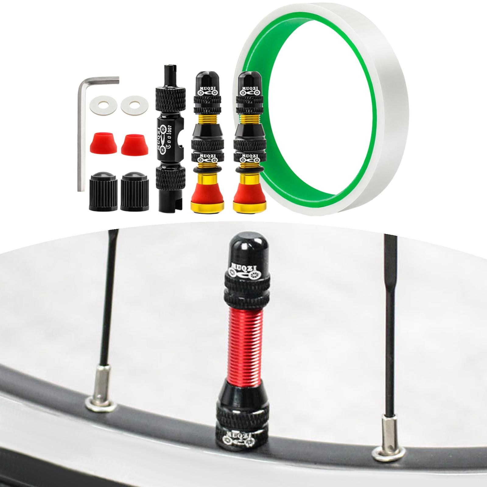 Aluminum Alloy 40mm Tubeless Tire Valve Stem with Valve Caps Vacuum Tire Pad Rim Tape 16mm Gold
