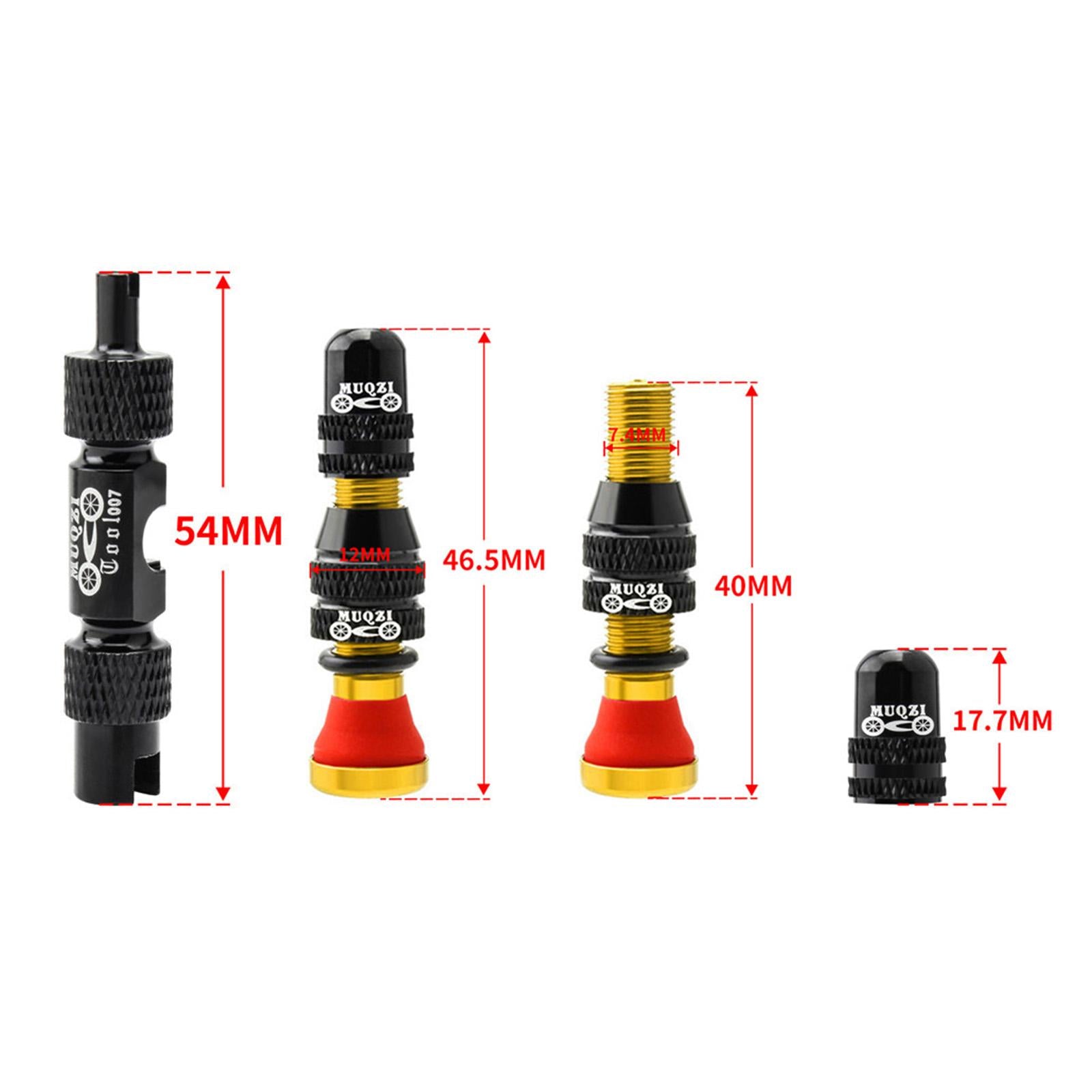 Aluminum Alloy 40mm Tubeless Tire Valve Stem with Valve Caps Vacuum Tire Pad Rim Tape 16mm Gold