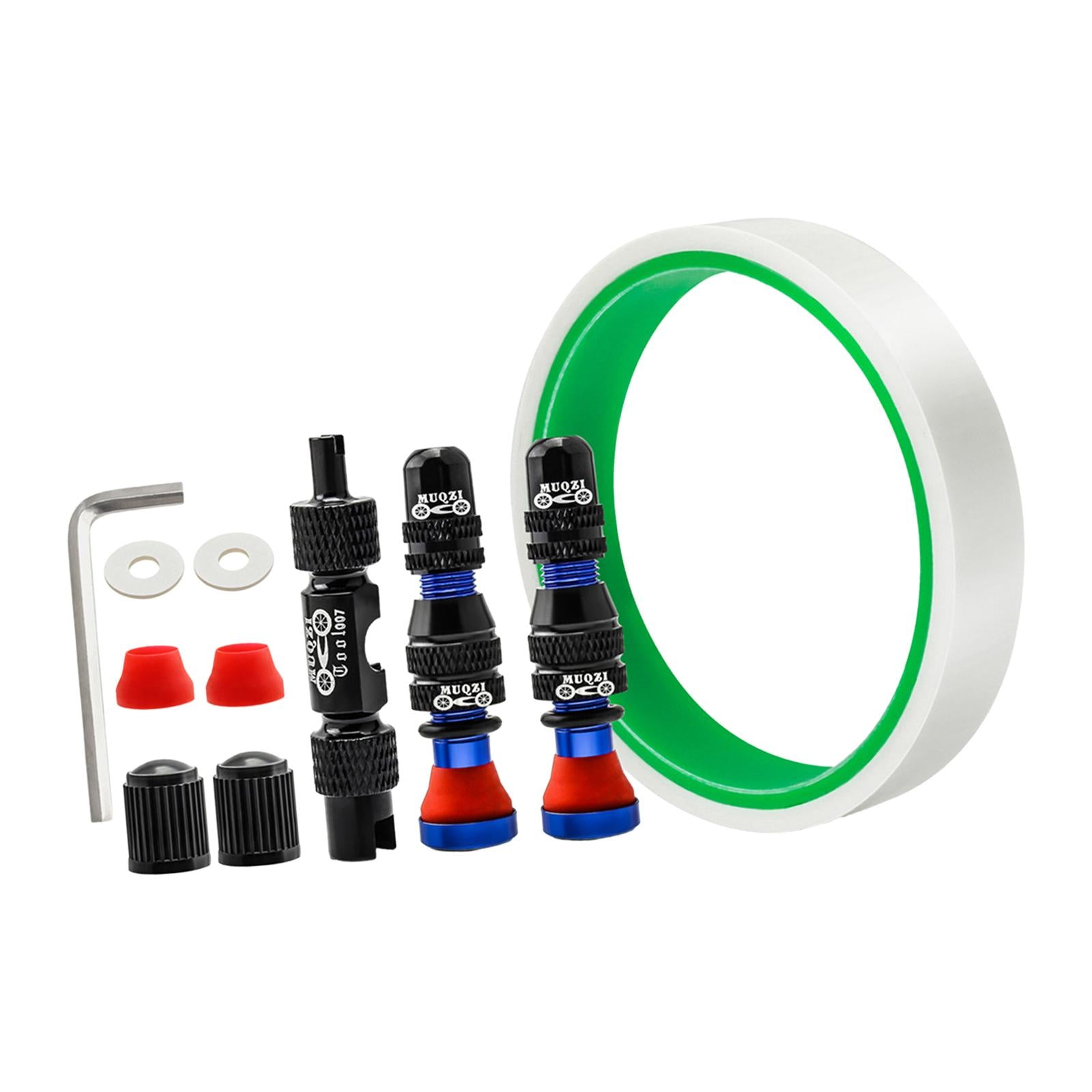 Aluminum Alloy 40mm Tubeless Tire Valve Stem with Valve Caps Vacuum Tire Pad Rim Tape 16mm Blue
