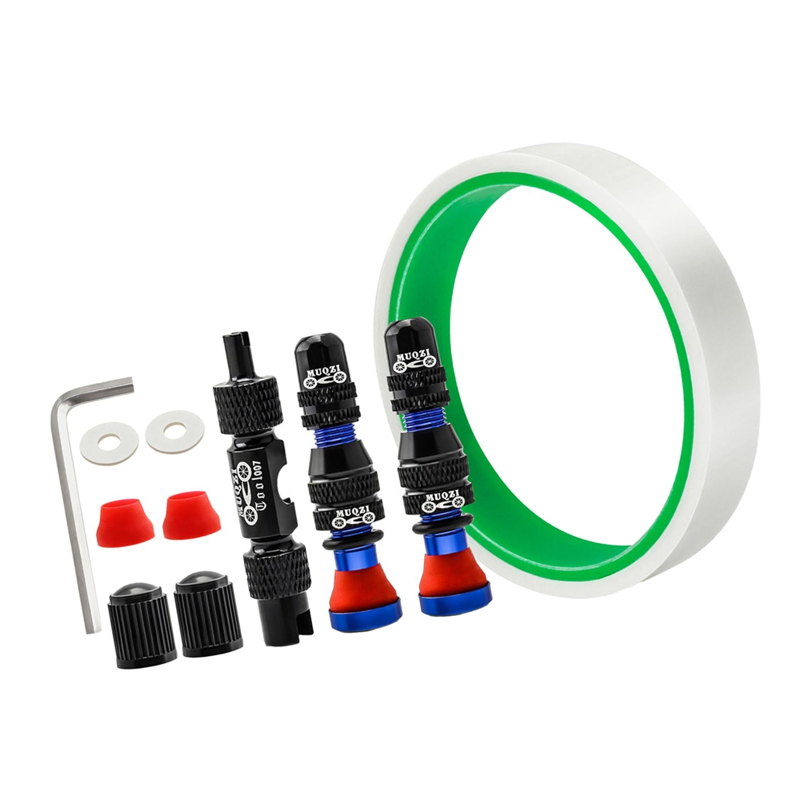 Aluminum Alloy 40mm Tubeless Tire Valve Stem with Valve Caps Vacuum Tire Pad Rim Tape 16mm Blue