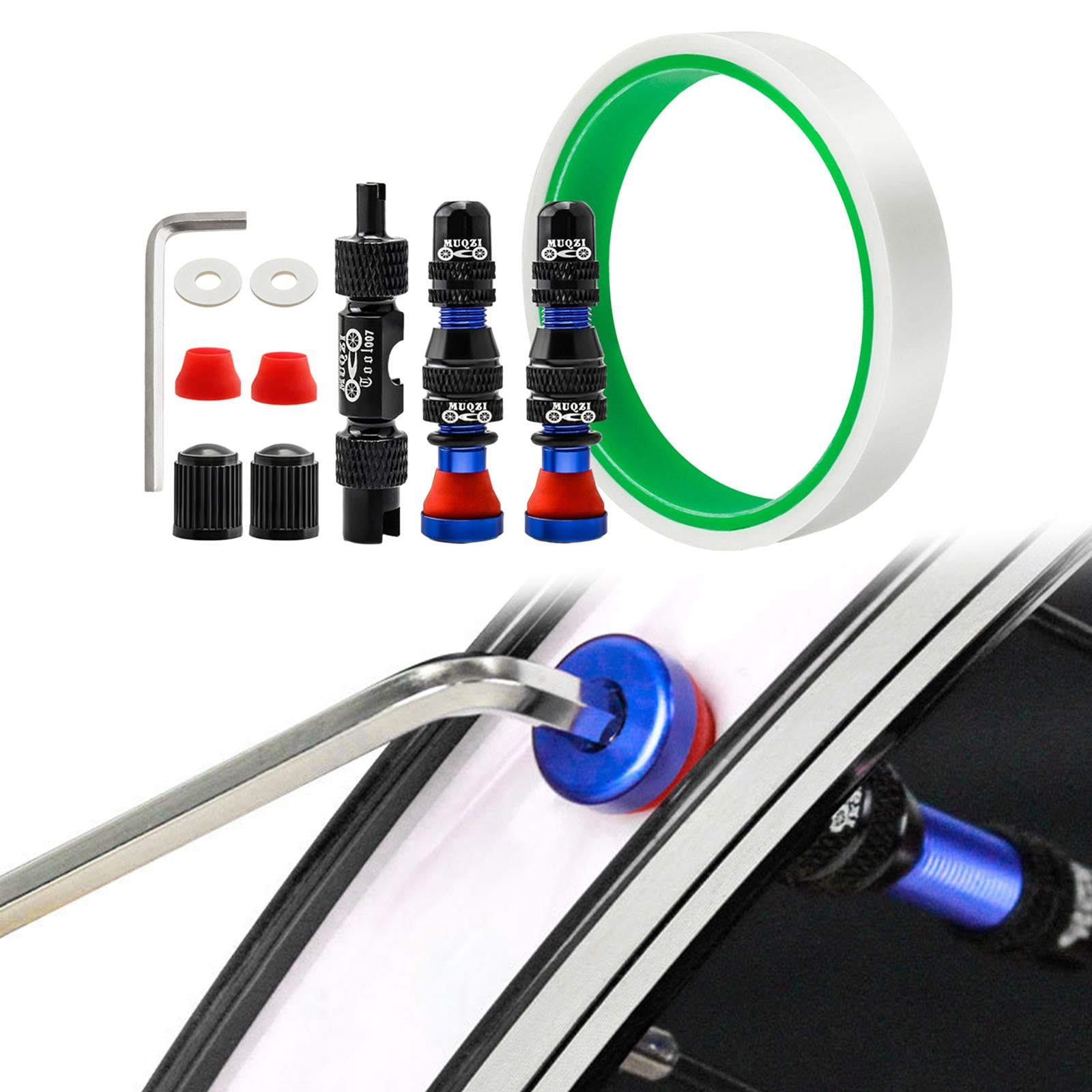 Aluminum Alloy 40mm Tubeless Tire Valve Stem with Valve Caps Vacuum Tire Pad Rim Tape 16mm Blue