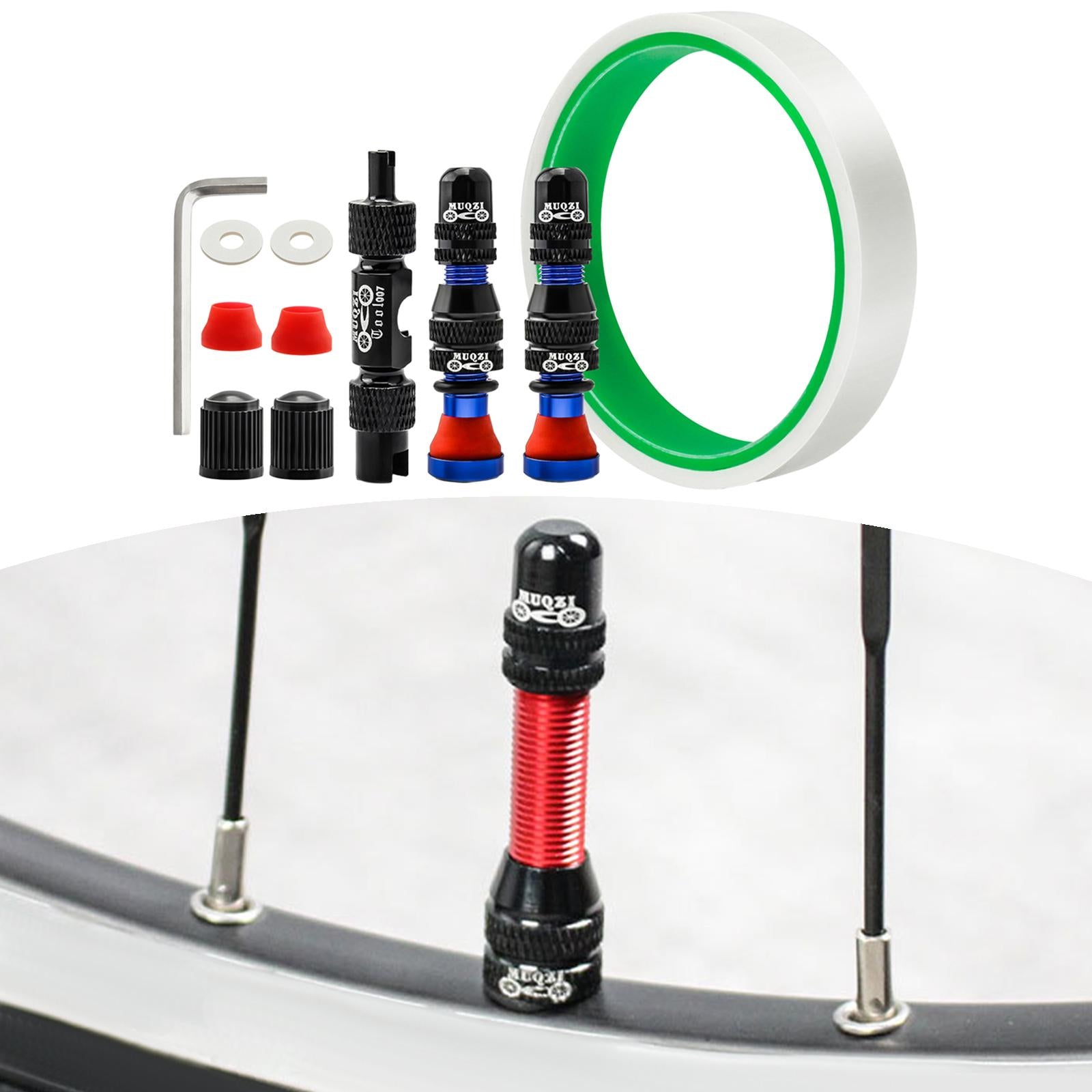 Aluminum Alloy 40mm Tubeless Tire Valve Stem with Valve Caps Vacuum Tire Pad Rim Tape 16mm Blue