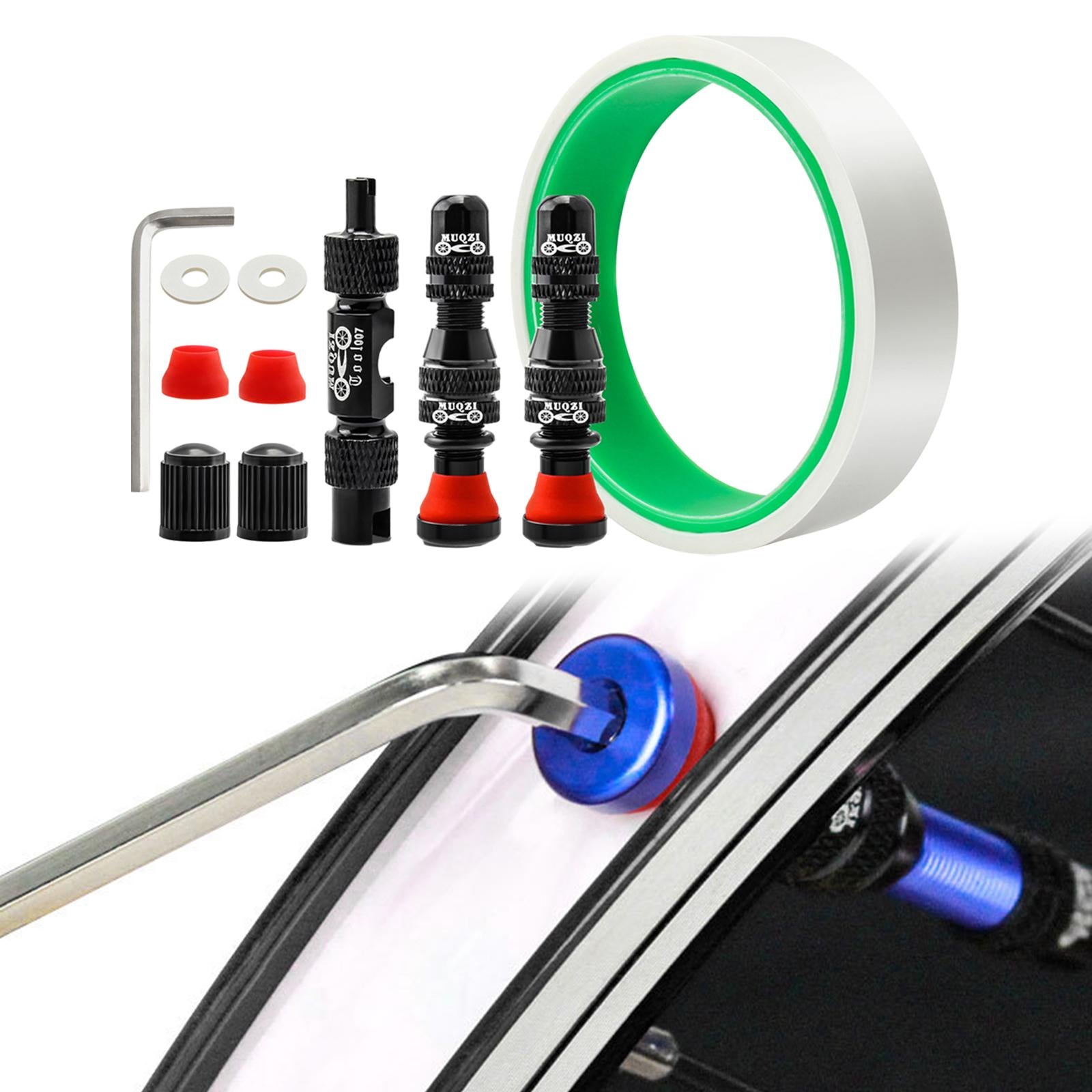 Aluminum Alloy 40mm Tubeless Tire Valve Stem with Valve Caps Vacuum Tire Pad Rim Tape 18mm Black