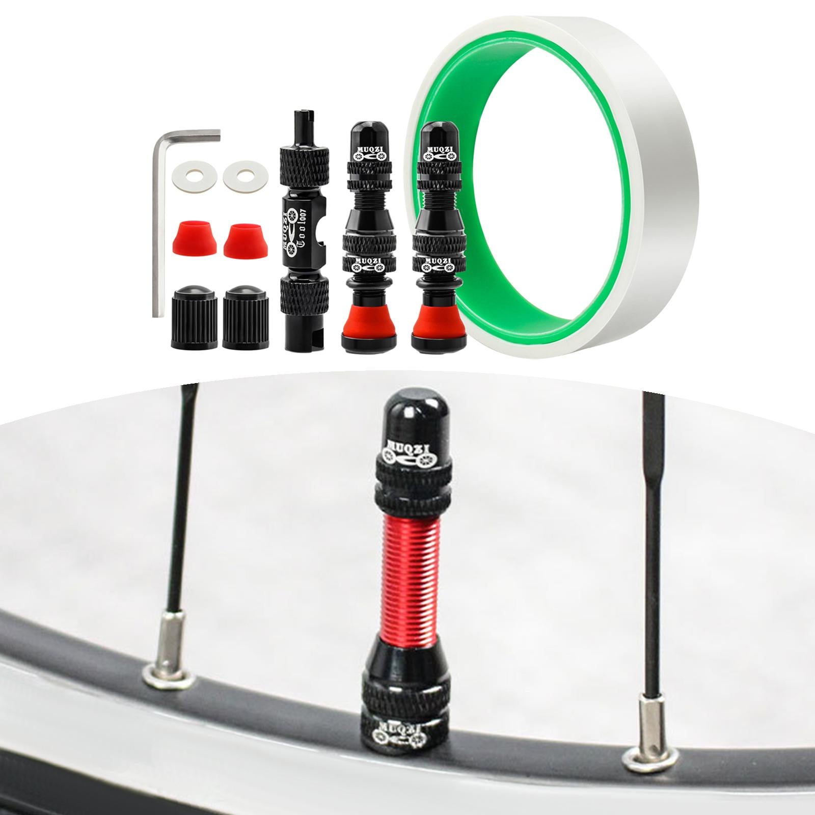 Aluminum Alloy 40mm Tubeless Tire Valve Stem with Valve Caps Vacuum Tire Pad Rim Tape 18mm Black