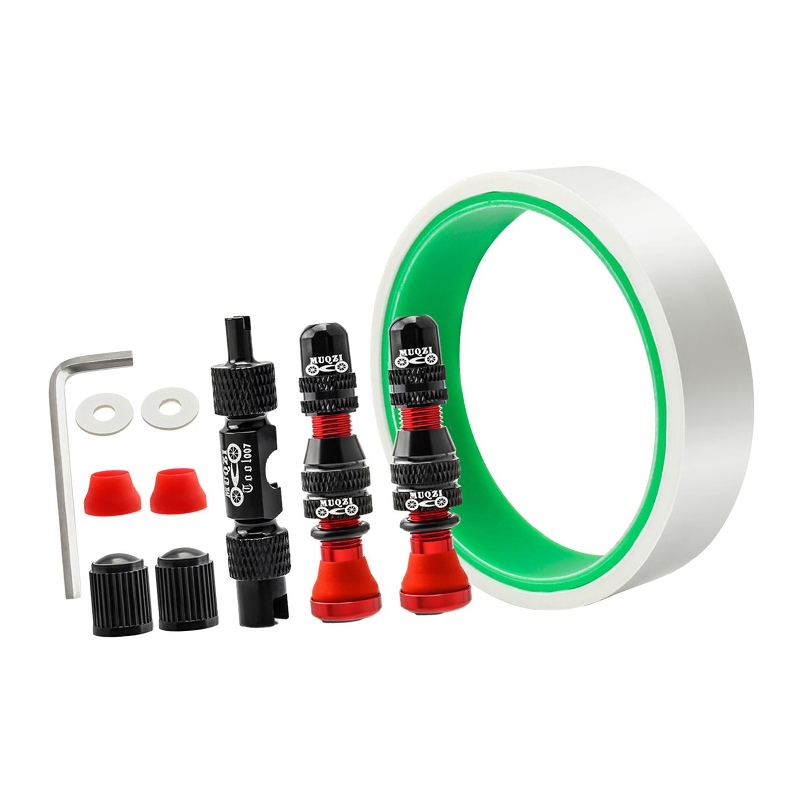 Aluminum Alloy 40mm Tubeless Tire Valve Stem with Valve Caps Vacuum Tire Pad Rim Tape 18mm Red