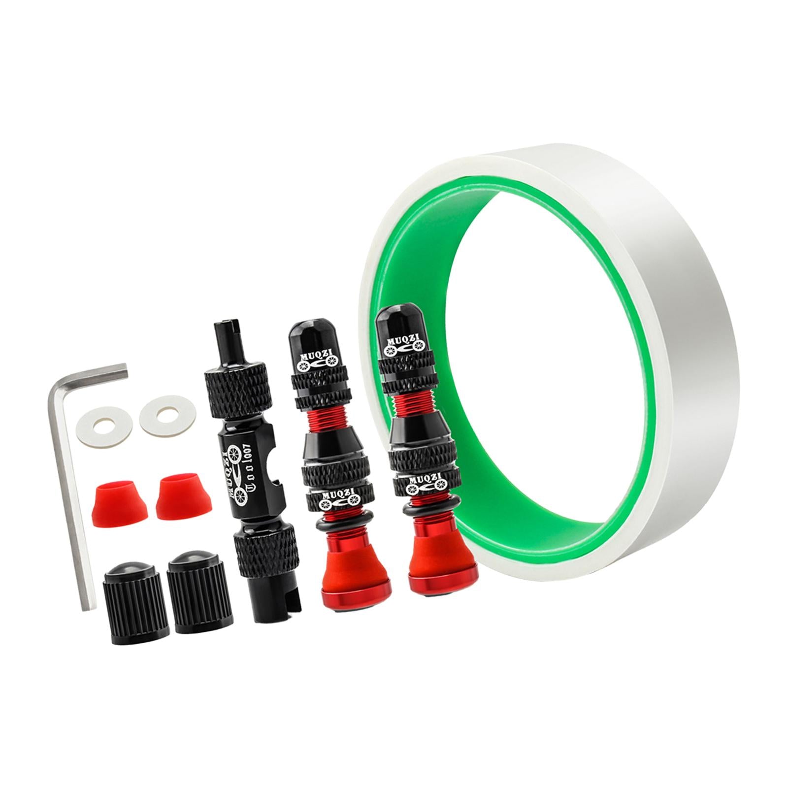 Aluminum Alloy 40mm Tubeless Tire Valve Stem with Valve Caps Vacuum Tire Pad Rim Tape 18mm Red