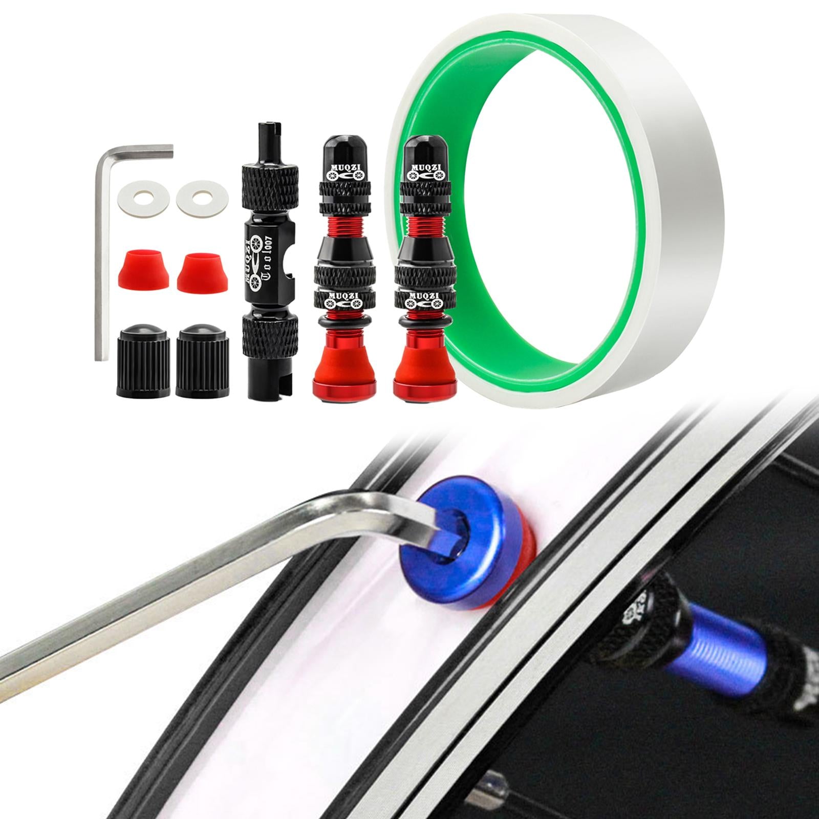 Aluminum Alloy 40mm Tubeless Tire Valve Stem with Valve Caps Vacuum Tire Pad Rim Tape 18mm Red