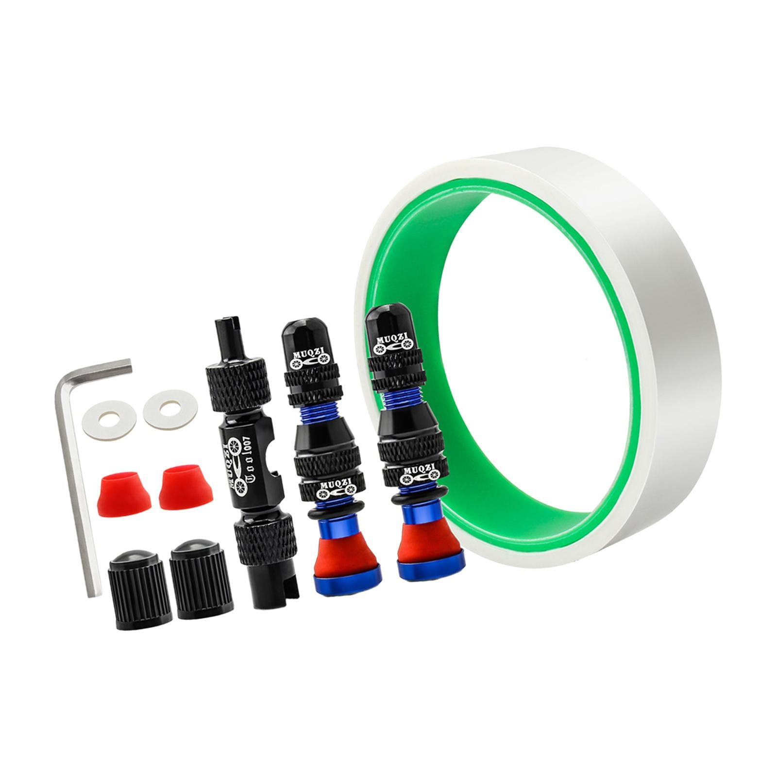 Aluminum Alloy 40mm Tubeless Tire Valve Stem with Valve Caps Vacuum Tire Pad Rim Tape 18mm Blue