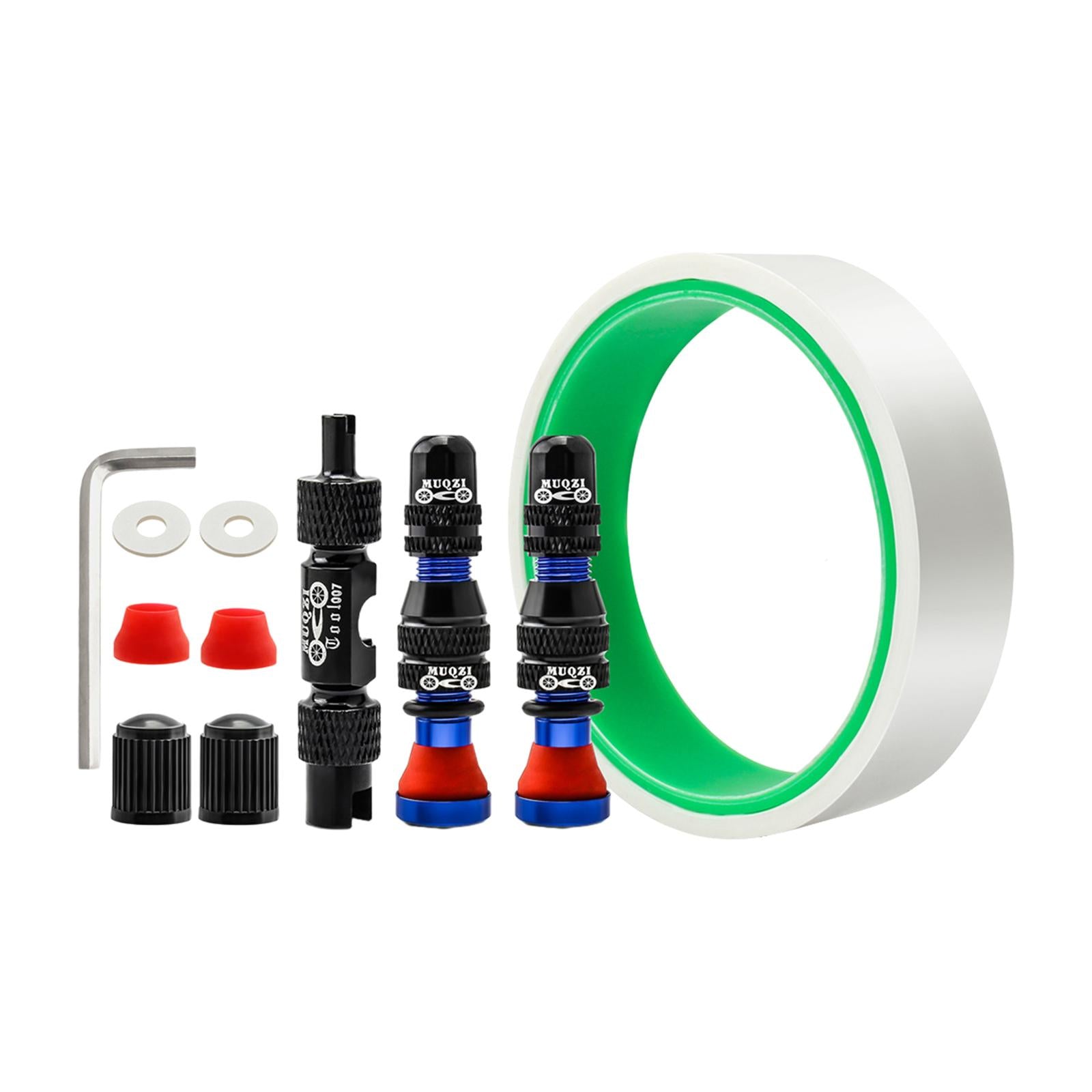 Aluminum Alloy 40mm Tubeless Tire Valve Stem with Valve Caps Vacuum Tire Pad Rim Tape 18mm Blue