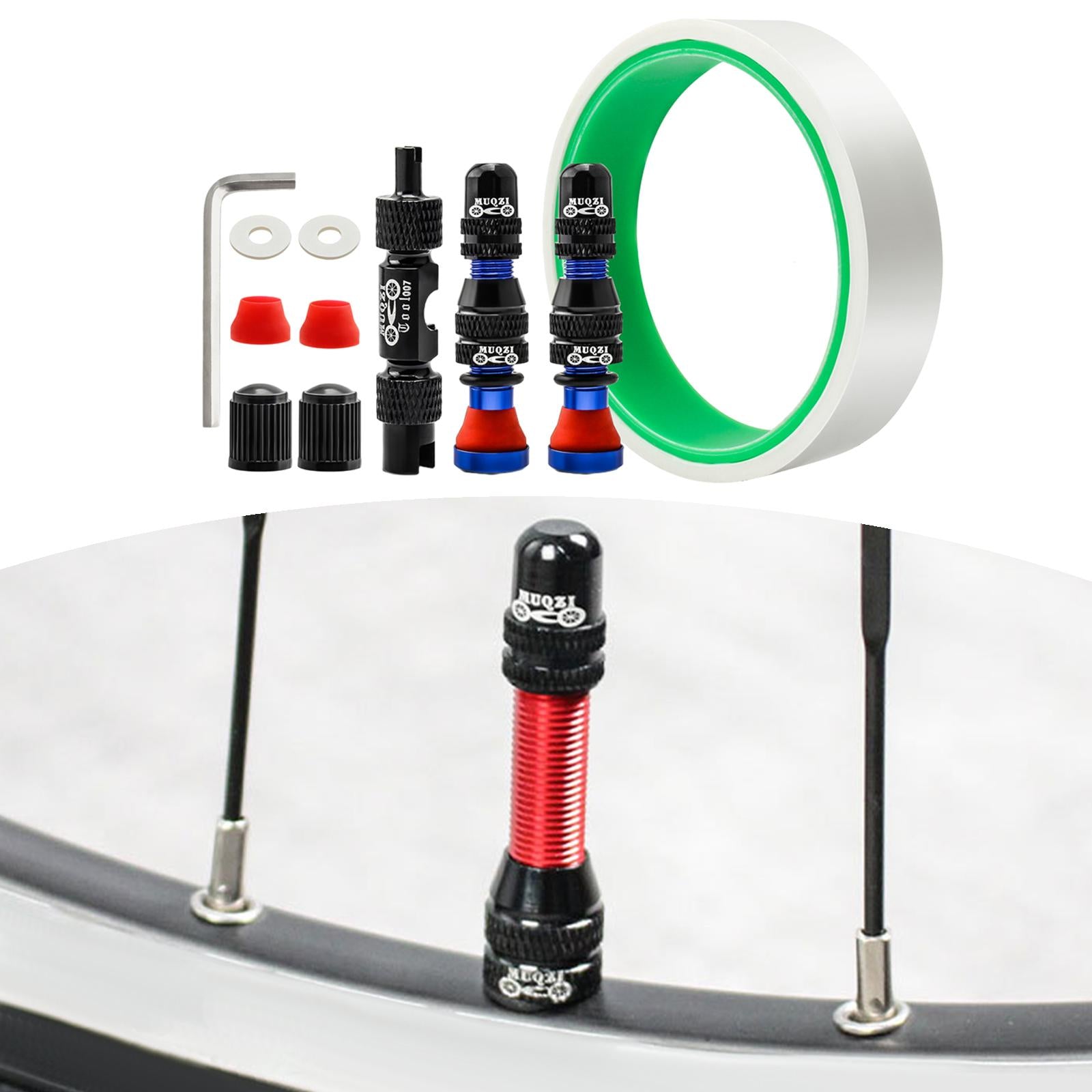 Aluminum Alloy 40mm Tubeless Tire Valve Stem with Valve Caps Vacuum Tire Pad Rim Tape 18mm Blue