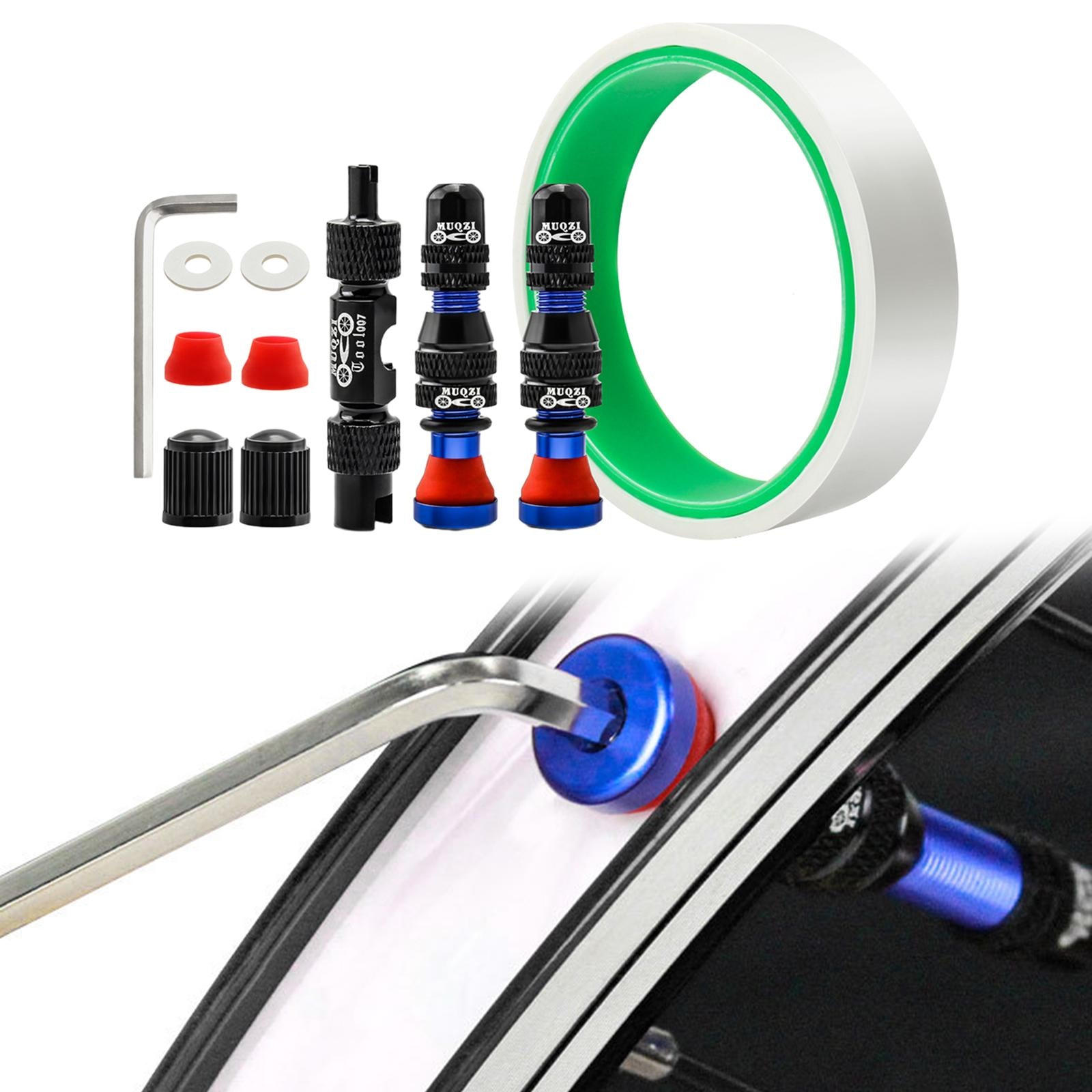 Aluminum Alloy 40mm Tubeless Tire Valve Stem with Valve Caps Vacuum Tire Pad Rim Tape 18mm Blue