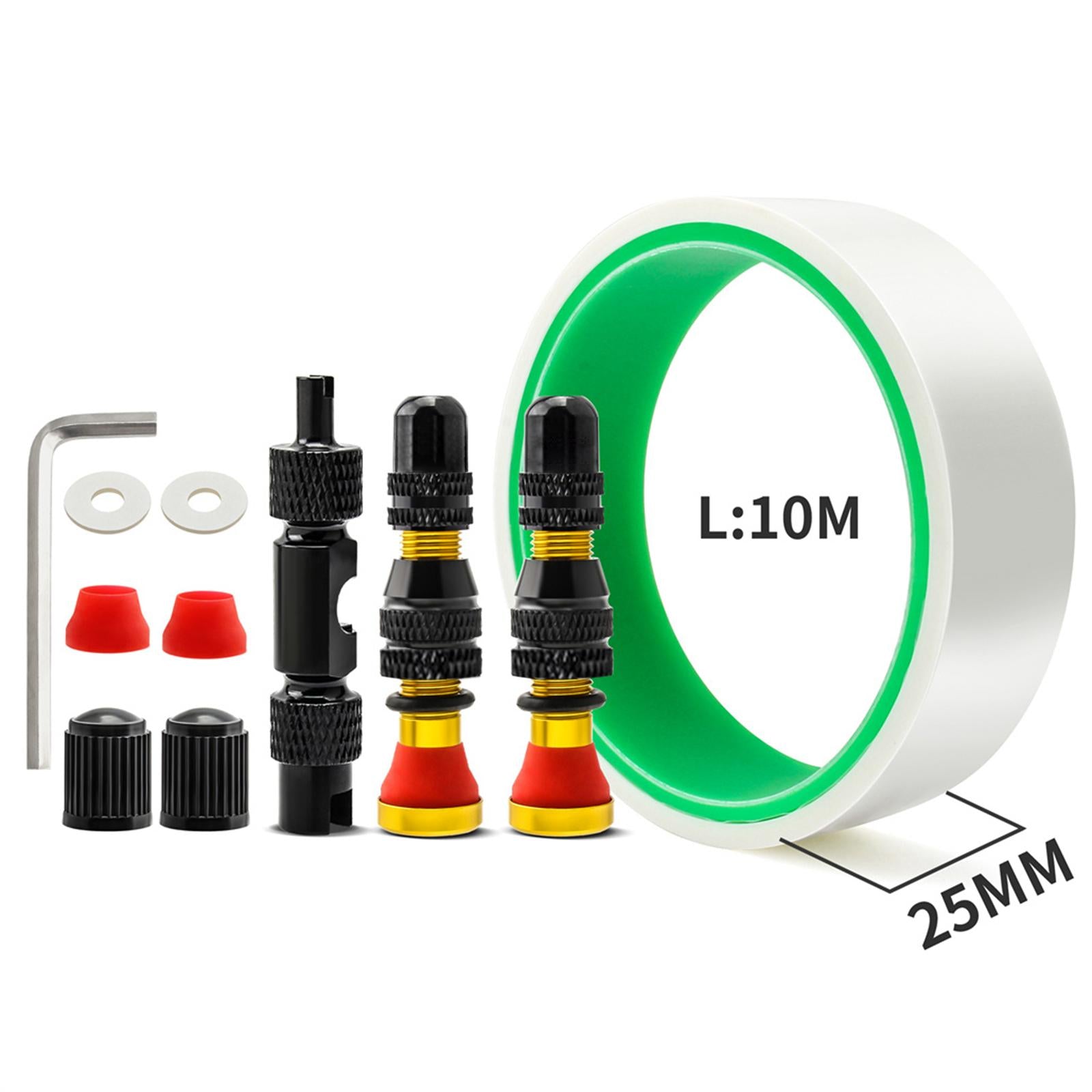 Tubeless Tire Valve Stem with Valve Stem Caps Premium Tubeless Tire Tape Rim Tape 25mm Gold