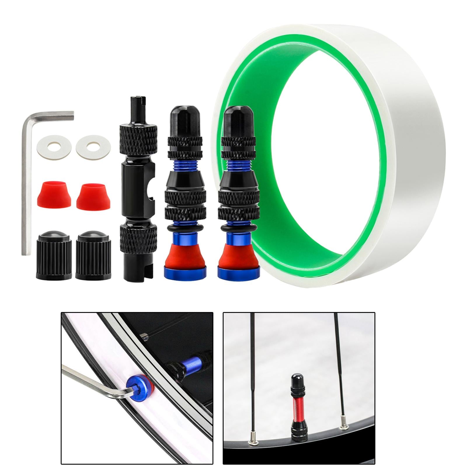 Tubeless Tire Valve Stem with Valve Stem Caps Premium Tubeless Tire Tape Rim Tape 25mm Blue