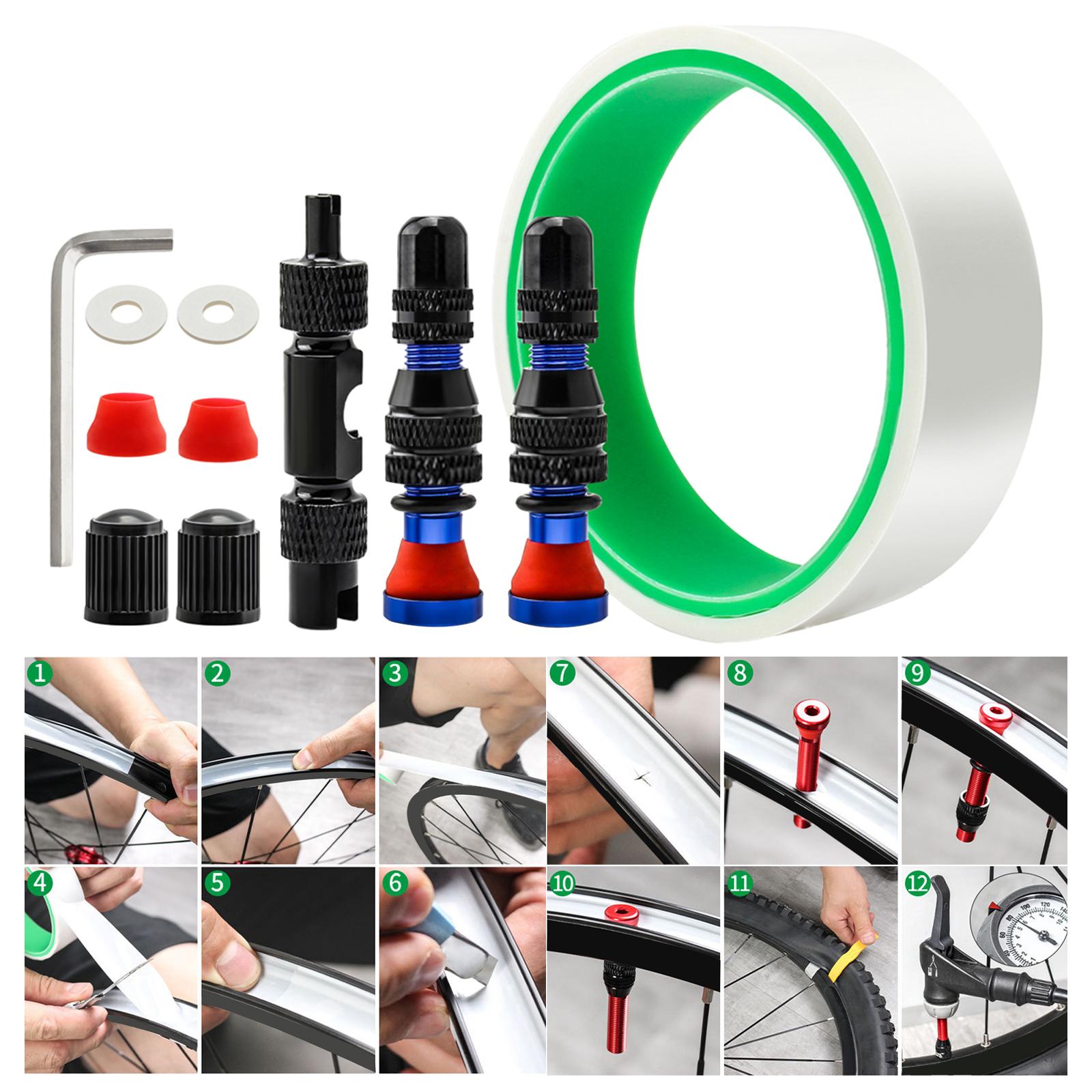 Tubeless Tire Valve Stem with Valve Stem Caps Premium Tubeless Tire Tape Rim Tape 25mm Blue