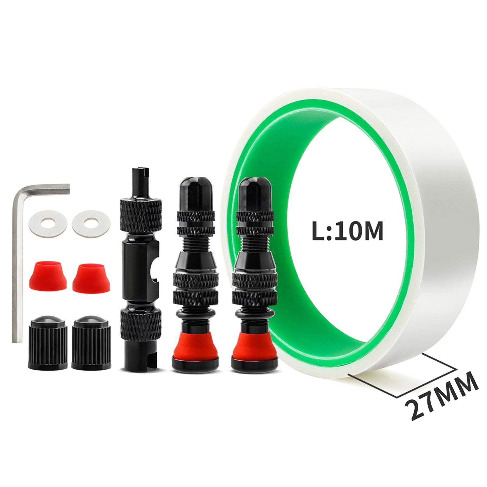 Tubeless Tire Valve Stem with Valve Stem Caps Premium Tubeless Tire Tape Rim Tape 27mm Black