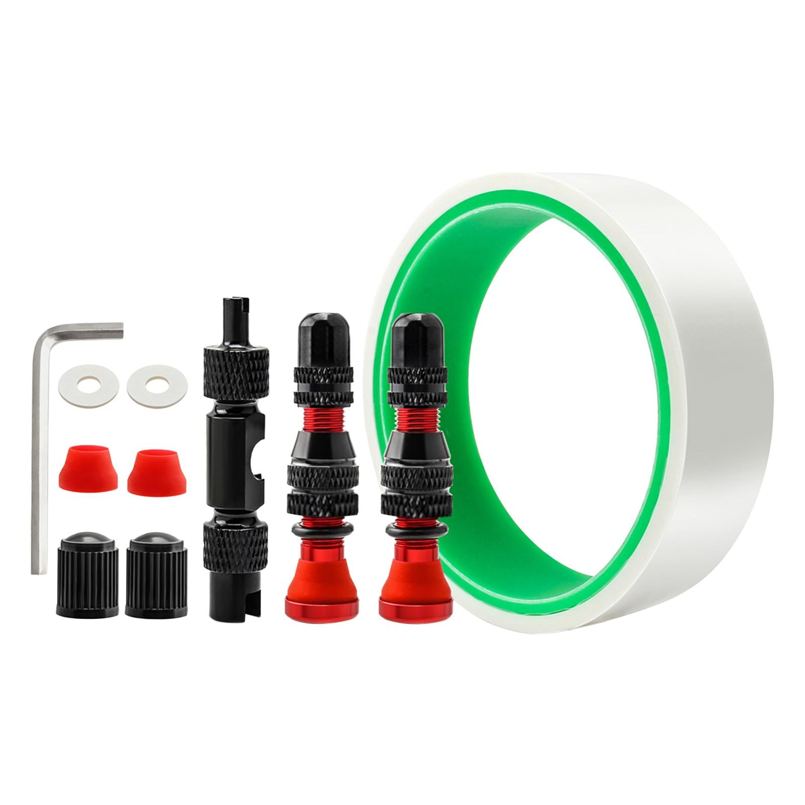 Tubeless Tire Valve Stem with Valve Stem Caps Premium Tubeless Tire Tape Rim Tape 27mm Red