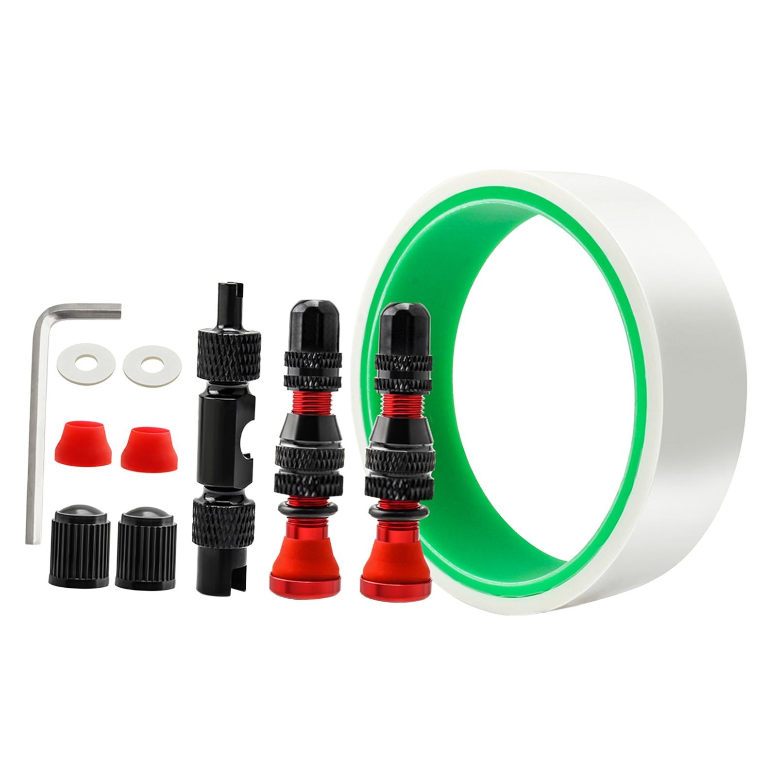 Tubeless Tire Valve Stem with Valve Stem Caps Premium Tubeless Tire Tape Rim Tape 27mm Red