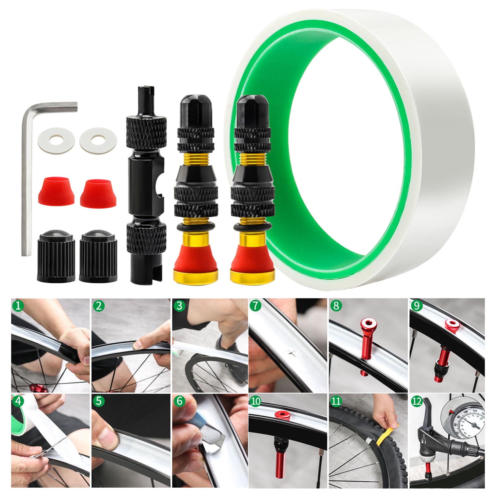 Tubeless Tire Valve Stem with Valve Stem Caps Premium Tubeless Tire Tape Rim Tape 27mm Gold