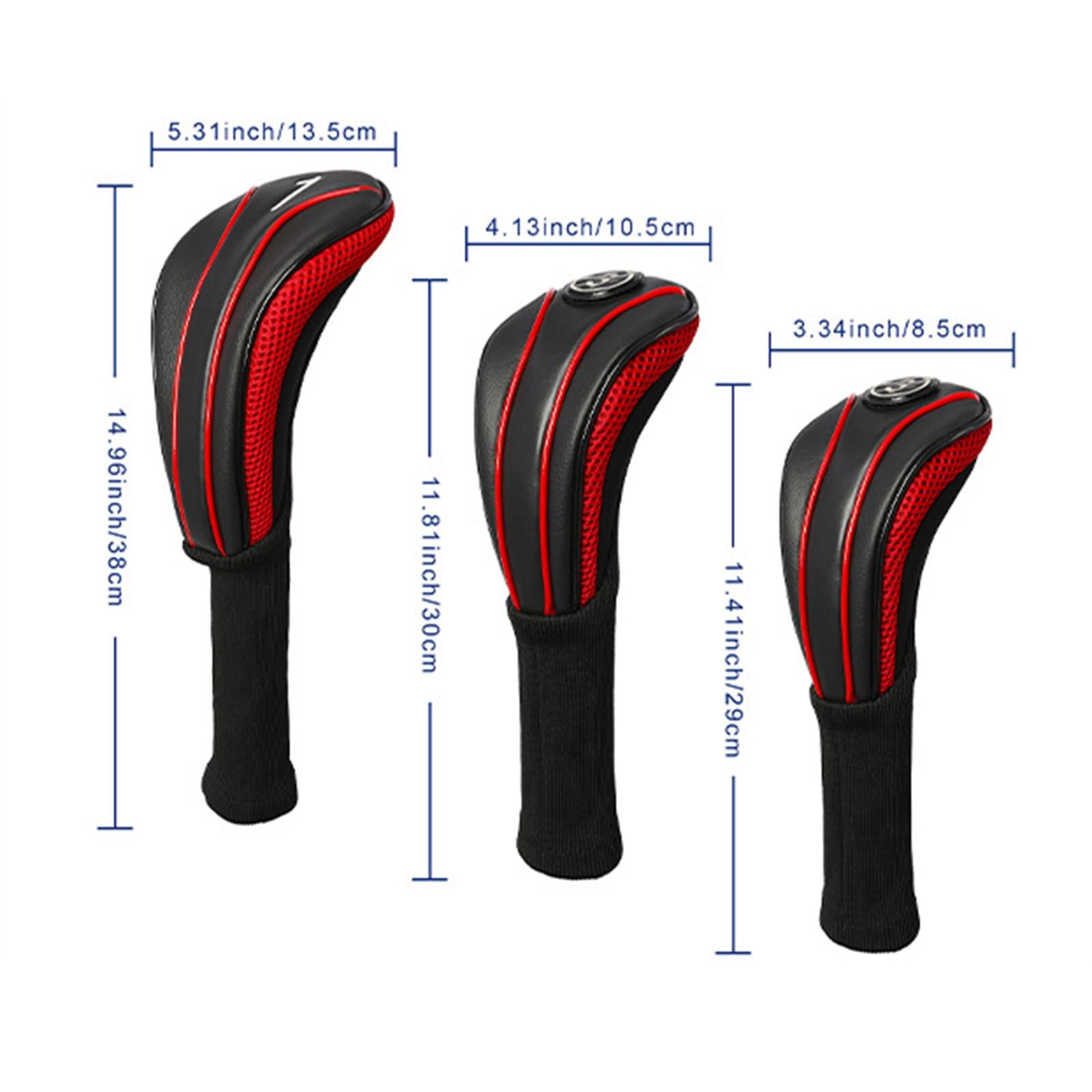 3Pcs Golf Wood Headcovers Set Lightweight PU Golf Head Covers for Golf Clubs Black Red