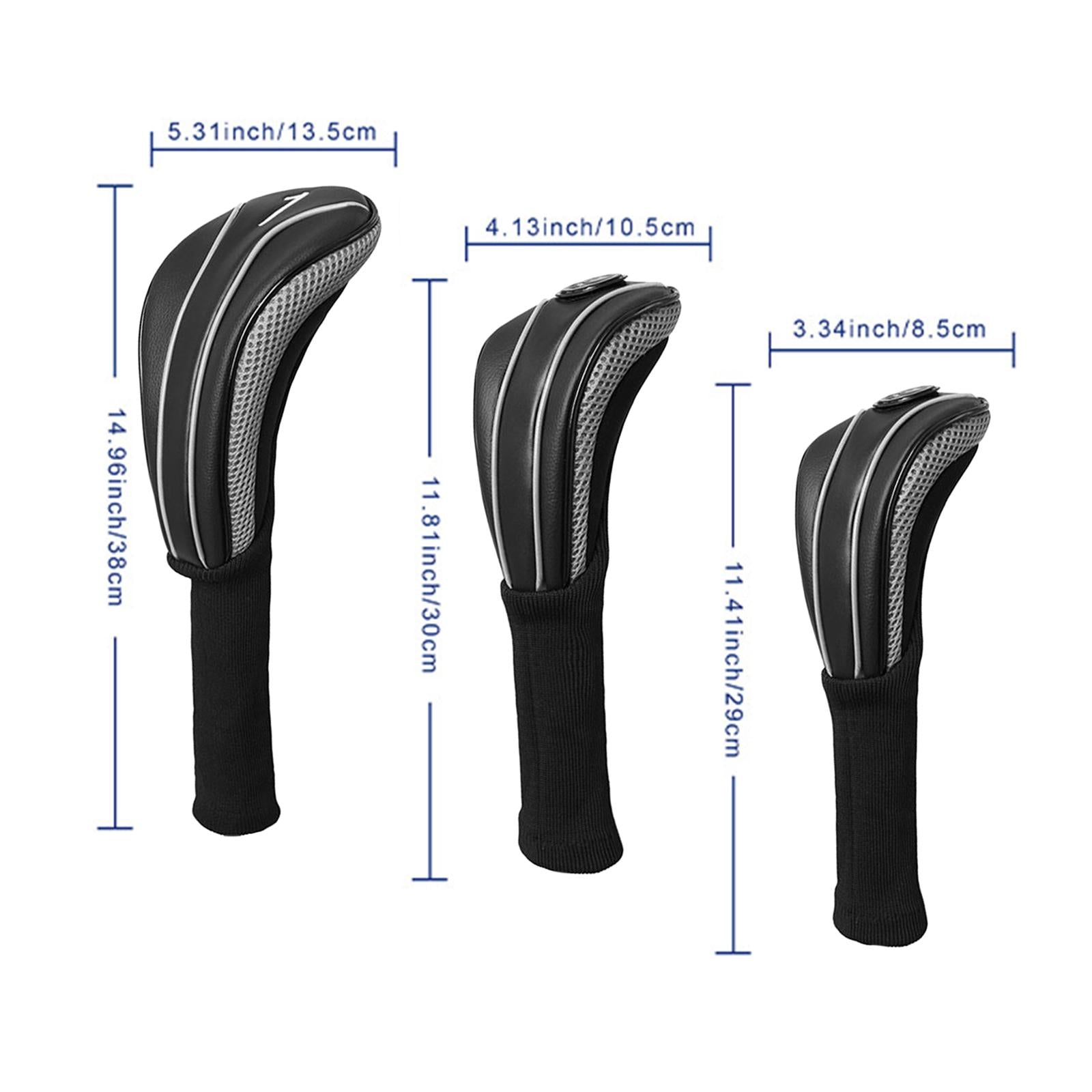 3Pcs Golf Wood Headcovers Set Lightweight PU Golf Head Covers for Golf Clubs Black Silver