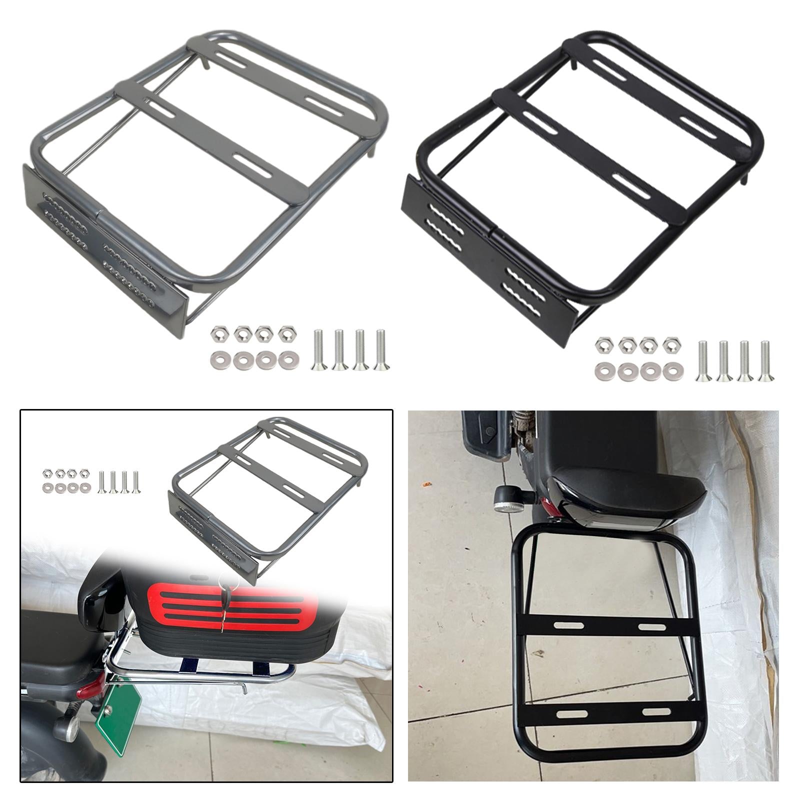 Motorcycle Rear Luggage Rack with Screw Cargo Rack Backrest Storage Box Rack Gray