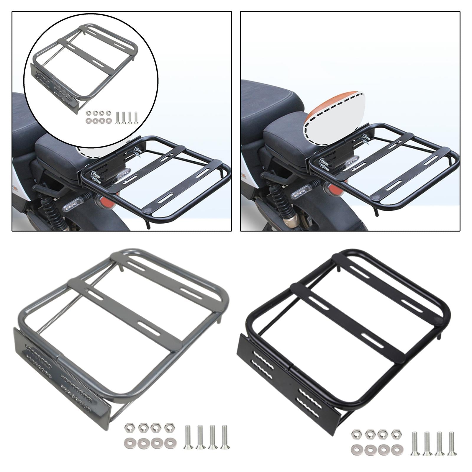 Motorcycle Rear Luggage Rack with Screw Cargo Rack Backrest Storage Box Rack Gray